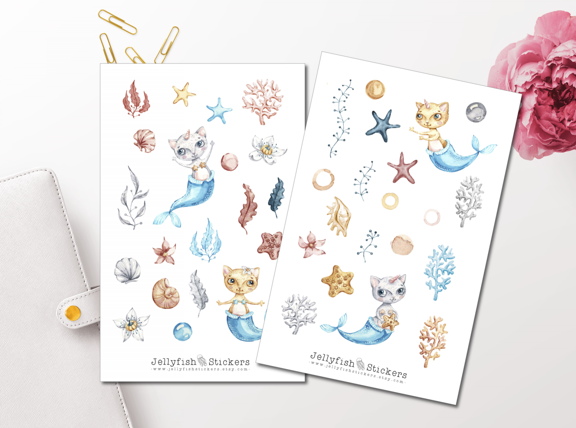 Meerjungfrau Katzen Sticker Set