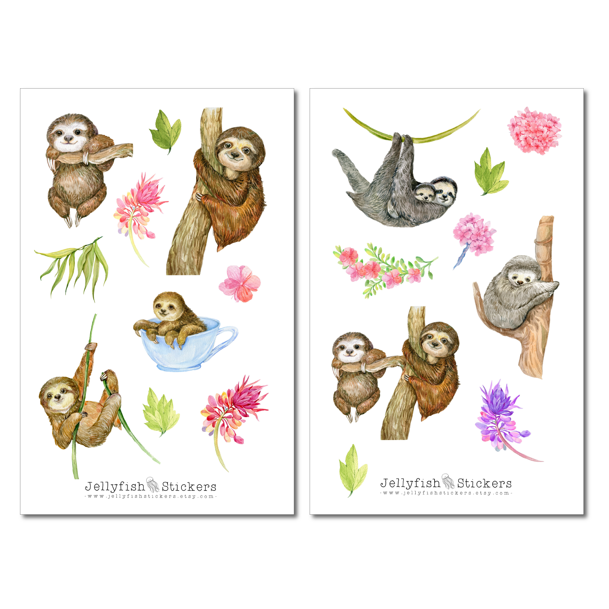 Cute Sloths Sticker Set