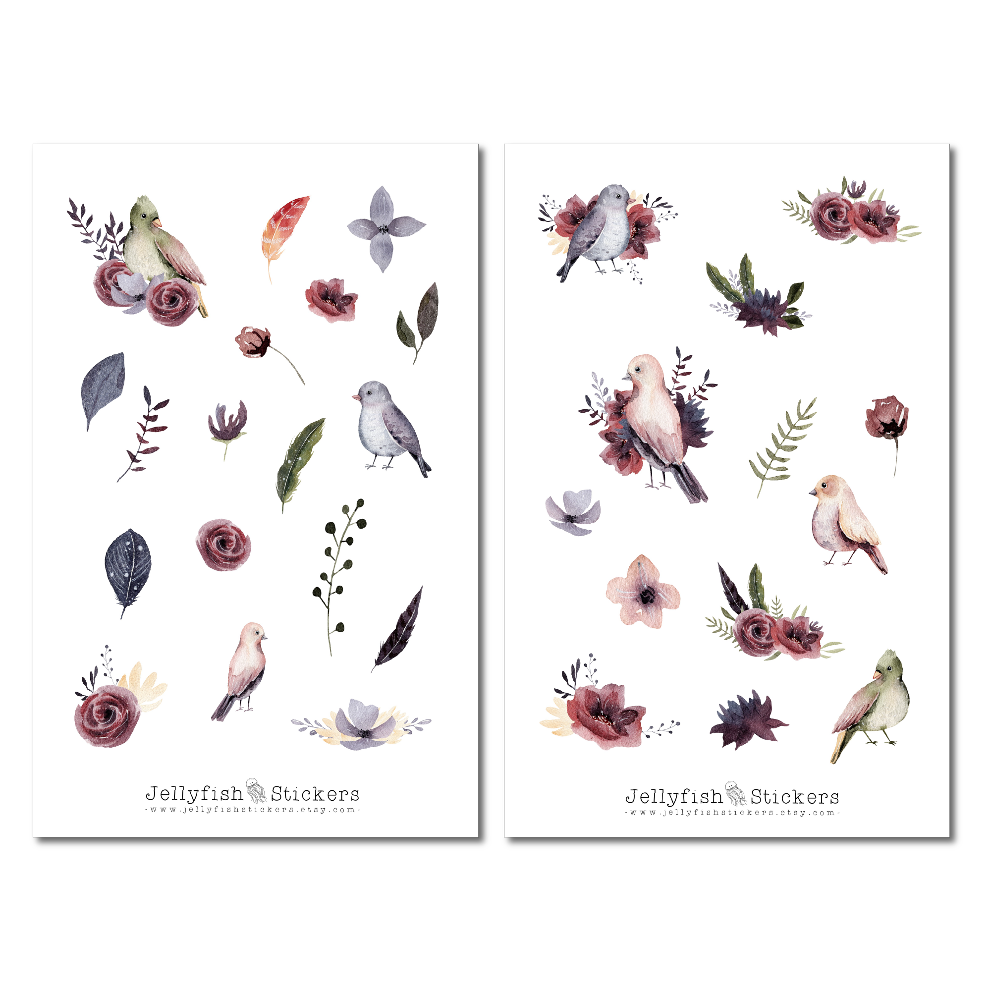 Vögel Floral Sticker Set