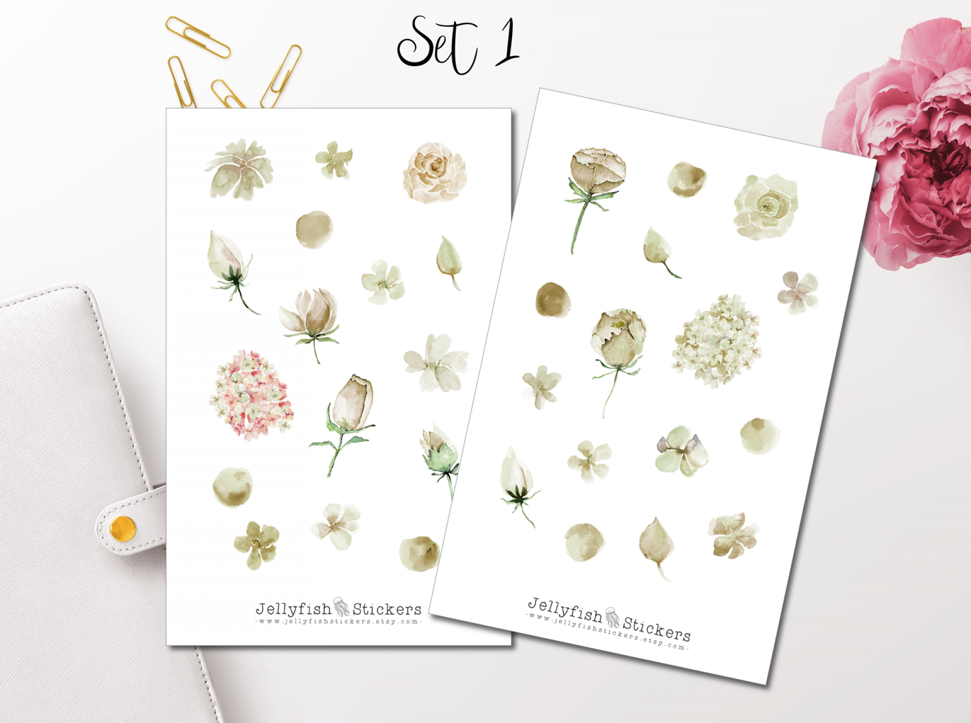 Blumen Rose und Creme Sticker Set