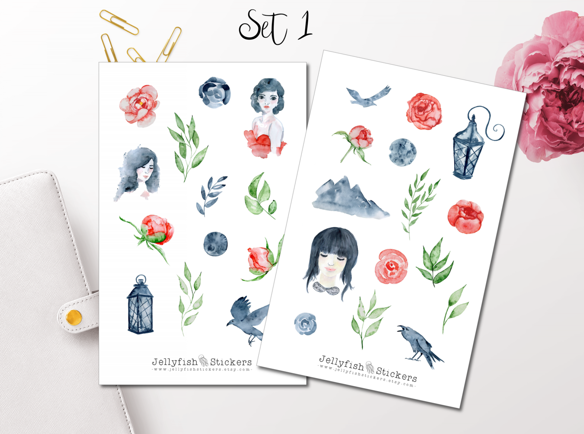 Mädchen und Krähen Sticker Set