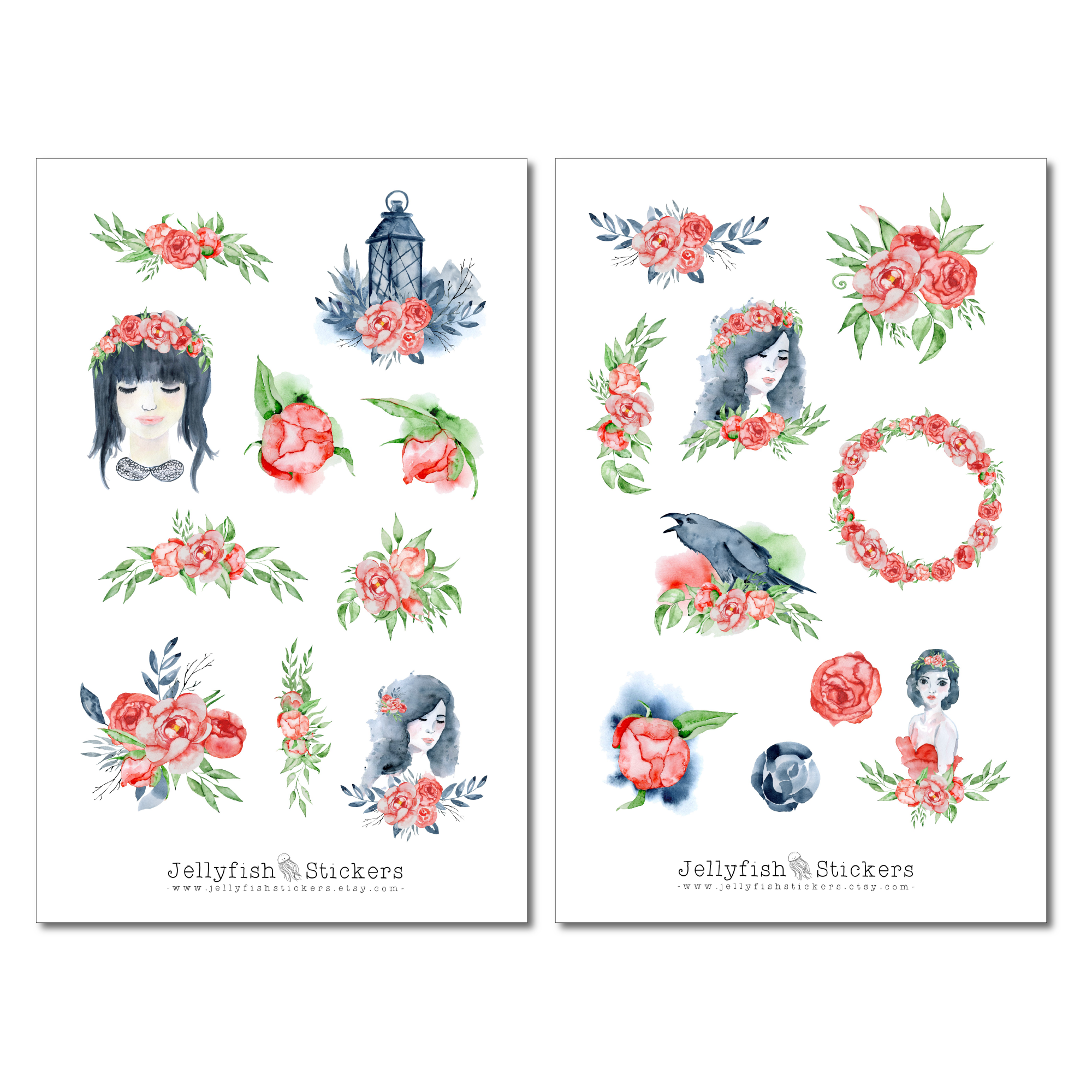 Mädchen und Krähen Sticker Set