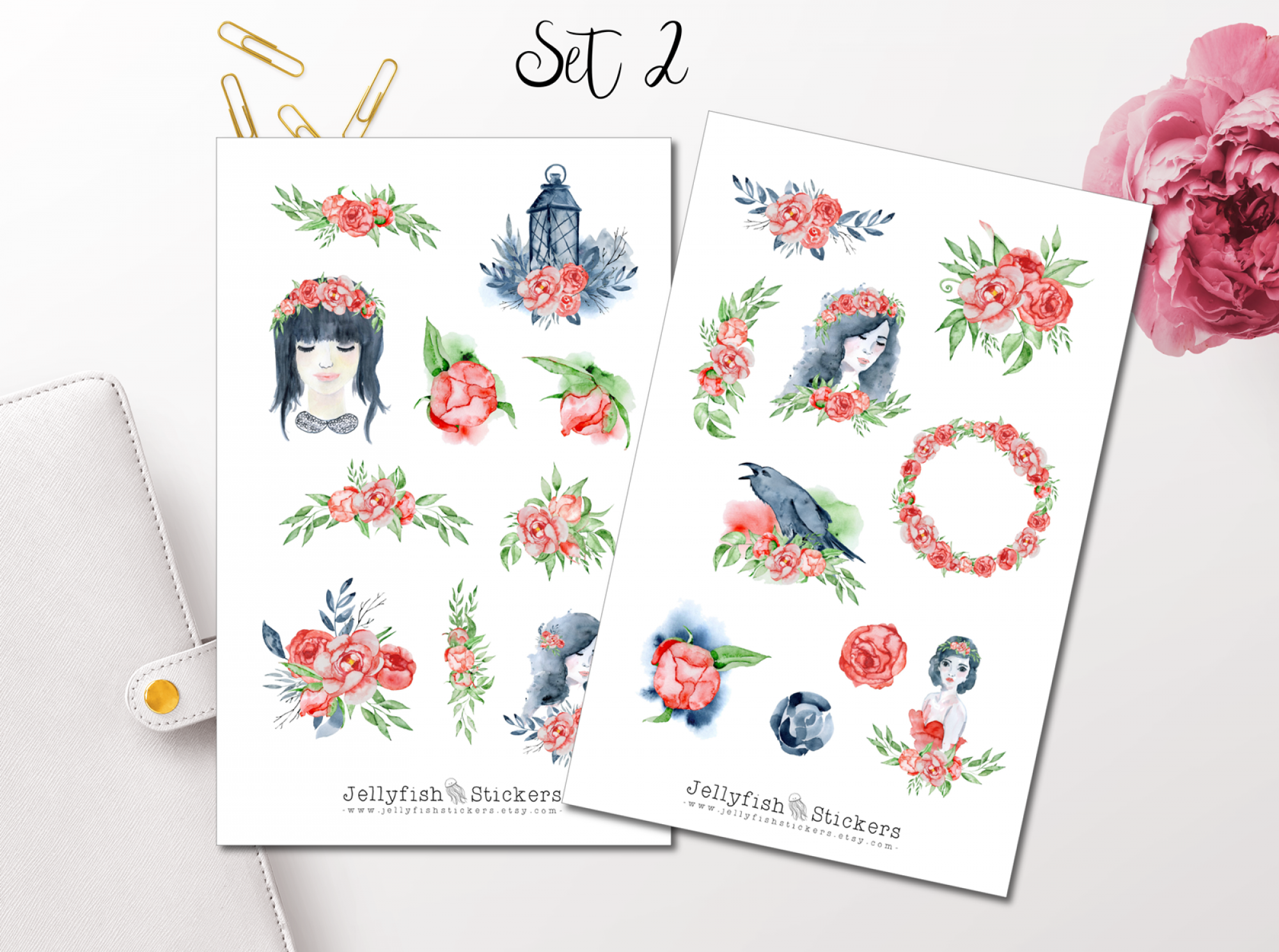 Mädchen und Krähen Sticker Set