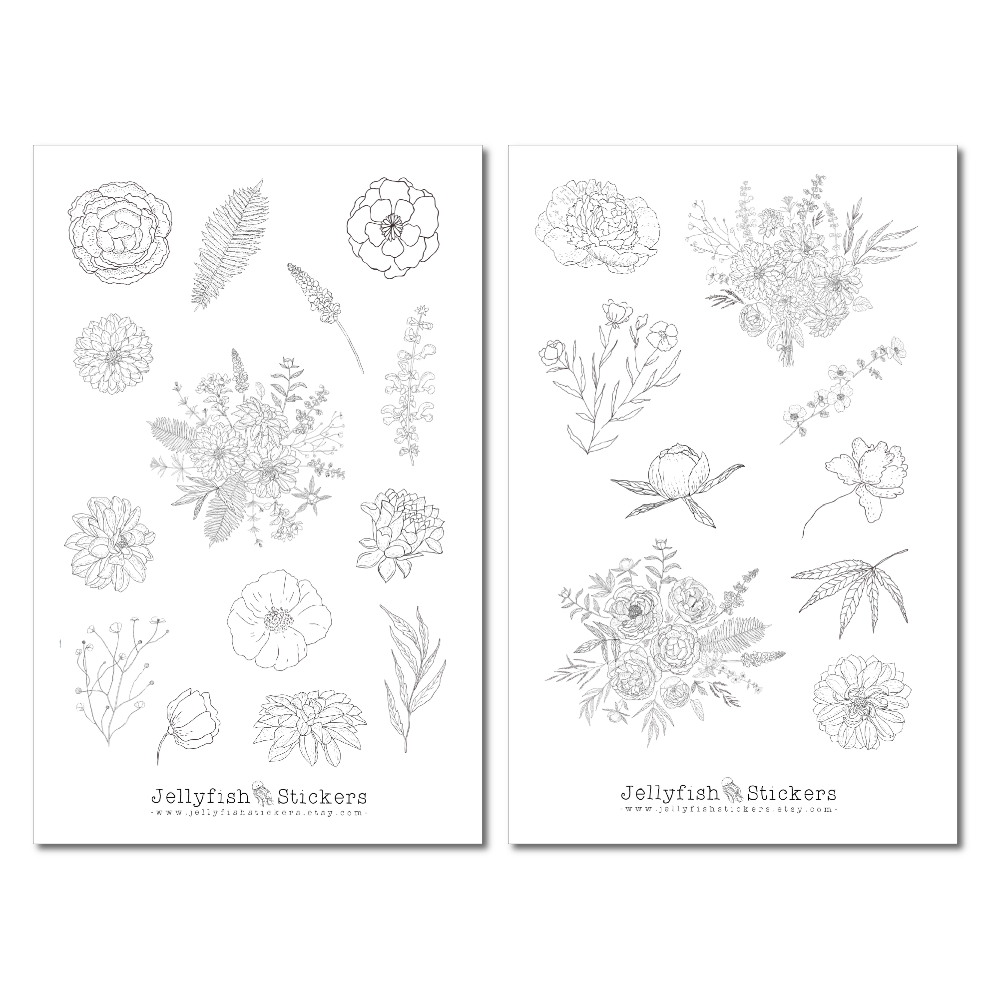 Flowers Sticker Set Black and White