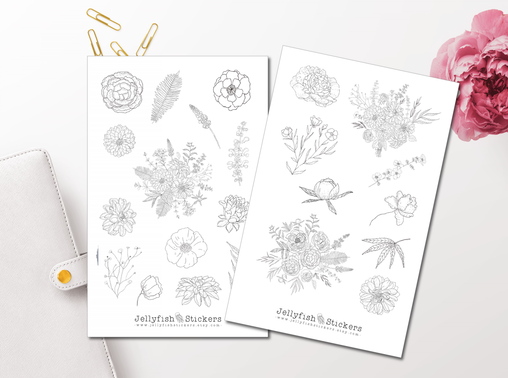 Flowers Sticker Set Black and White