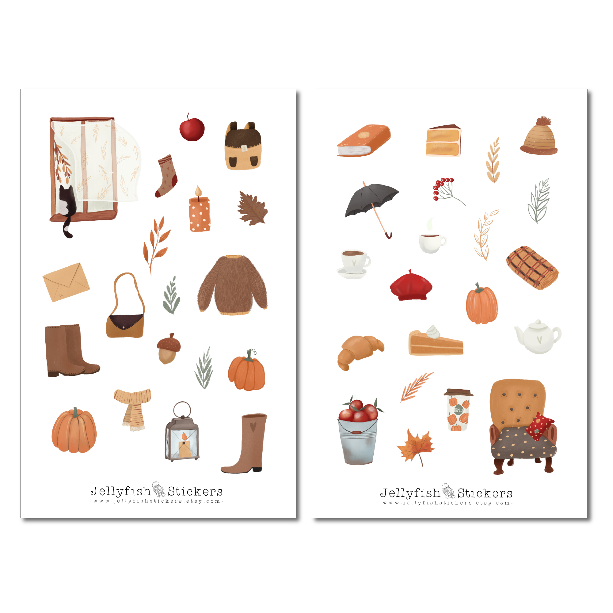 Herbst Kleidung und Gegenstände Sticker Set