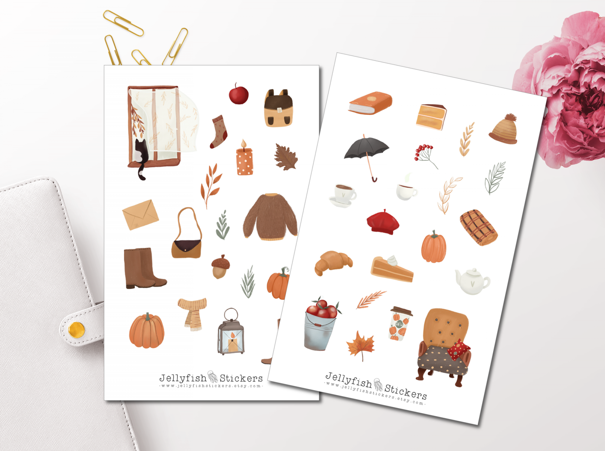 Herbst Kleidung und Gegenstände Sticker Set