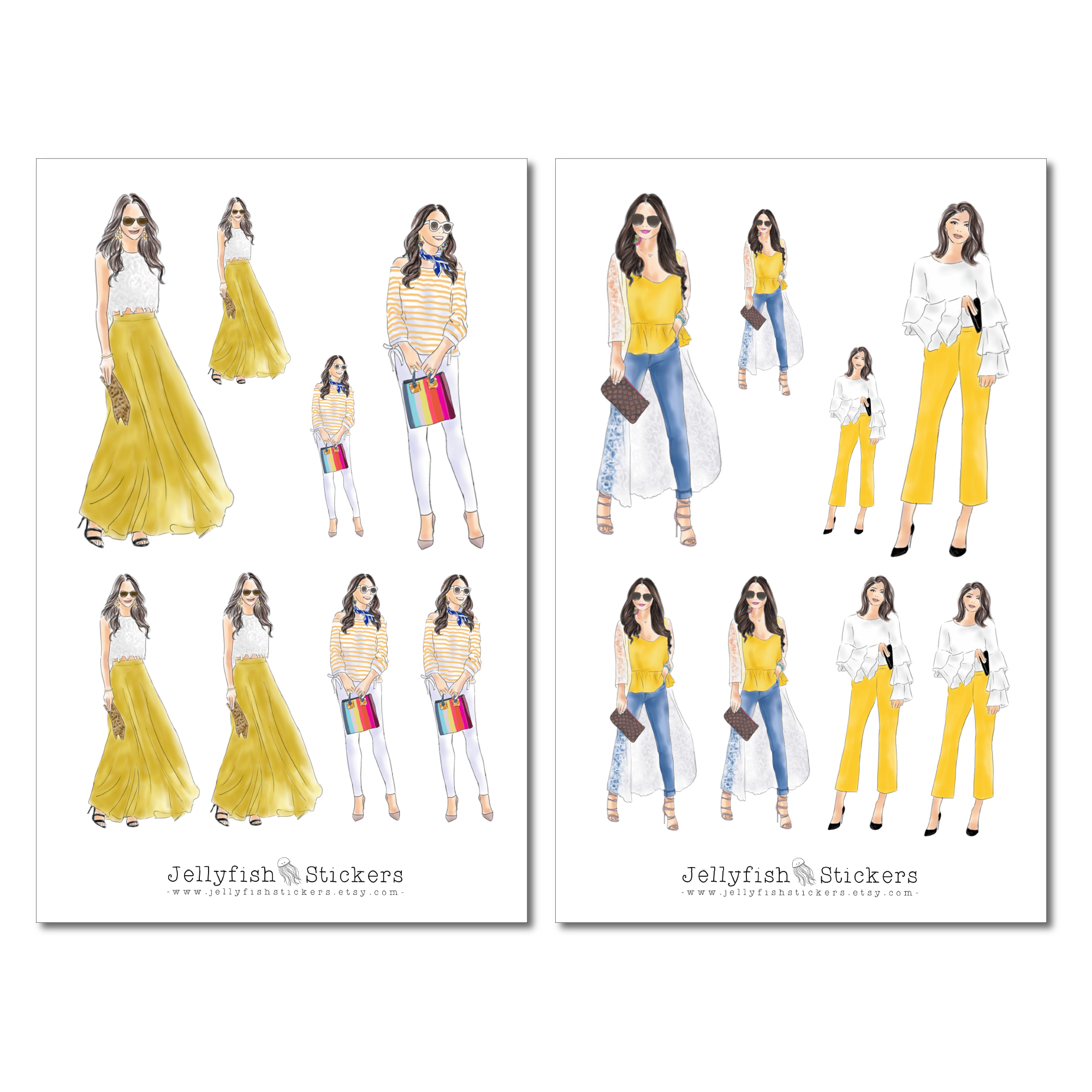 Mädchen Mode Gelb Sticker Set