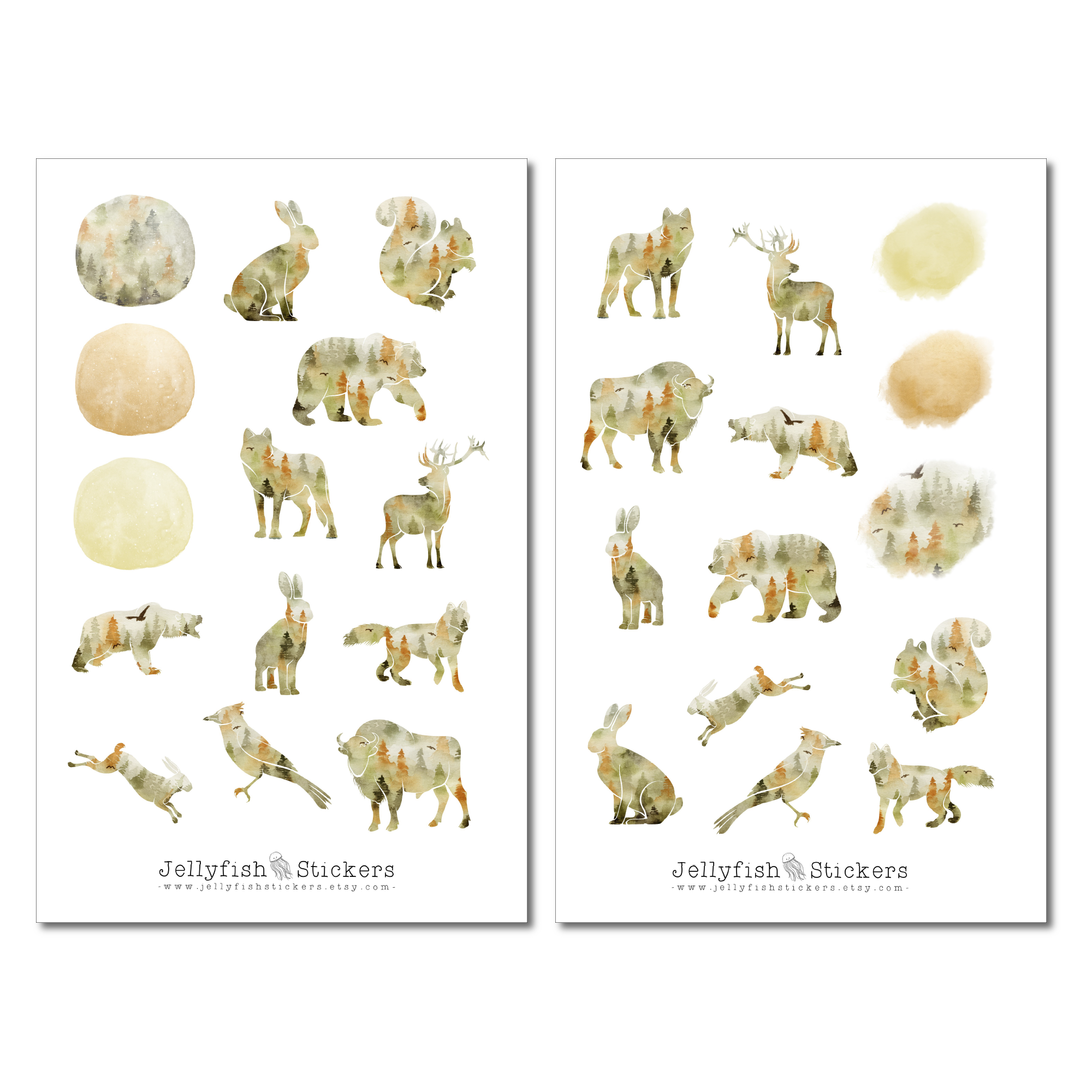 Tiere Silhouetten Wald Sticker Set