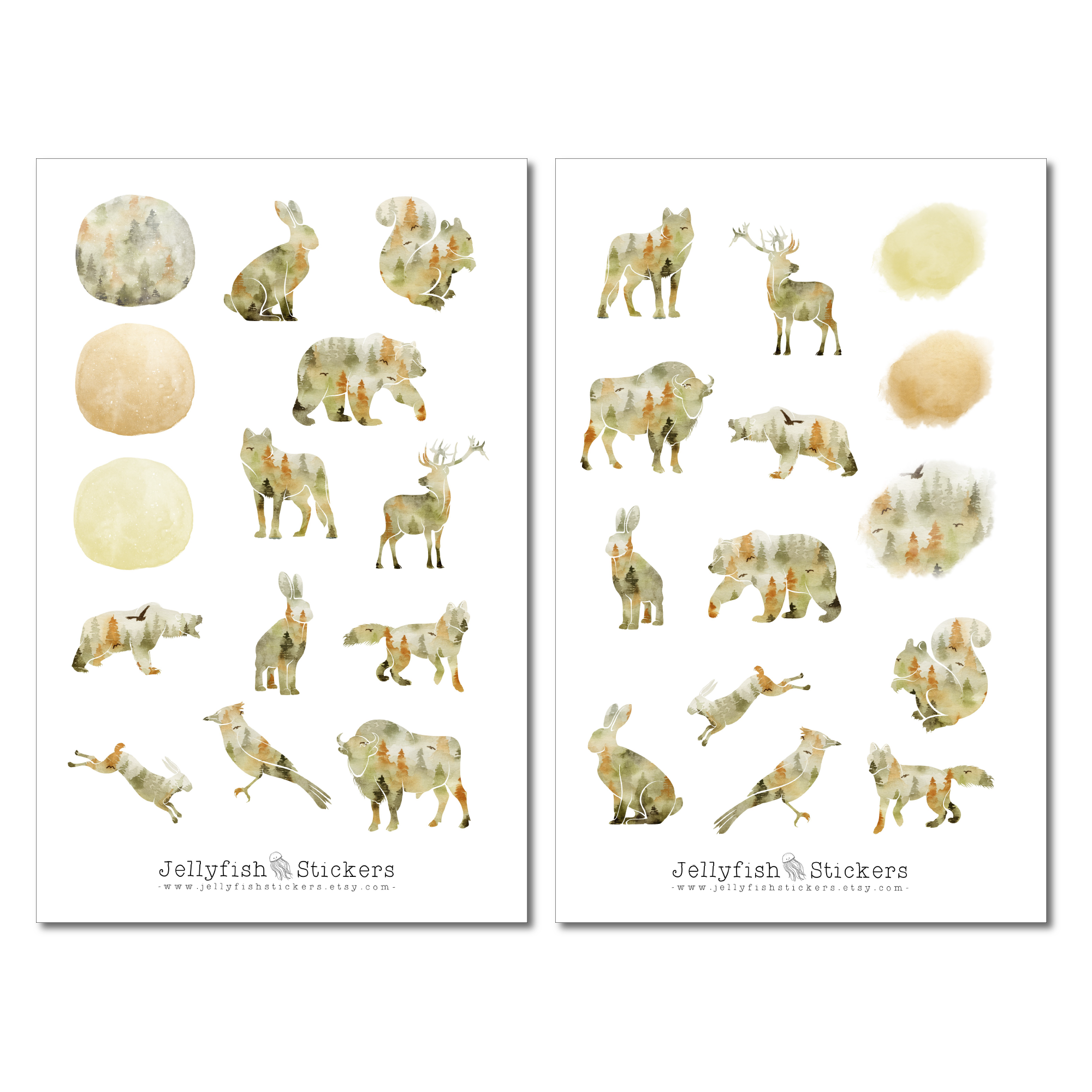 Animals Silhouettes Forest Stickers Set