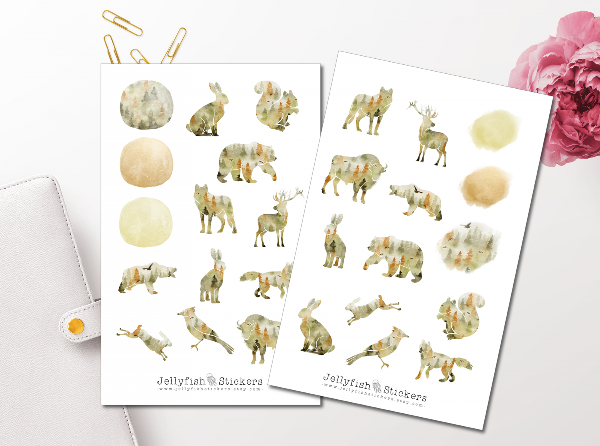 Tiere Silhouetten Wald Sticker Set