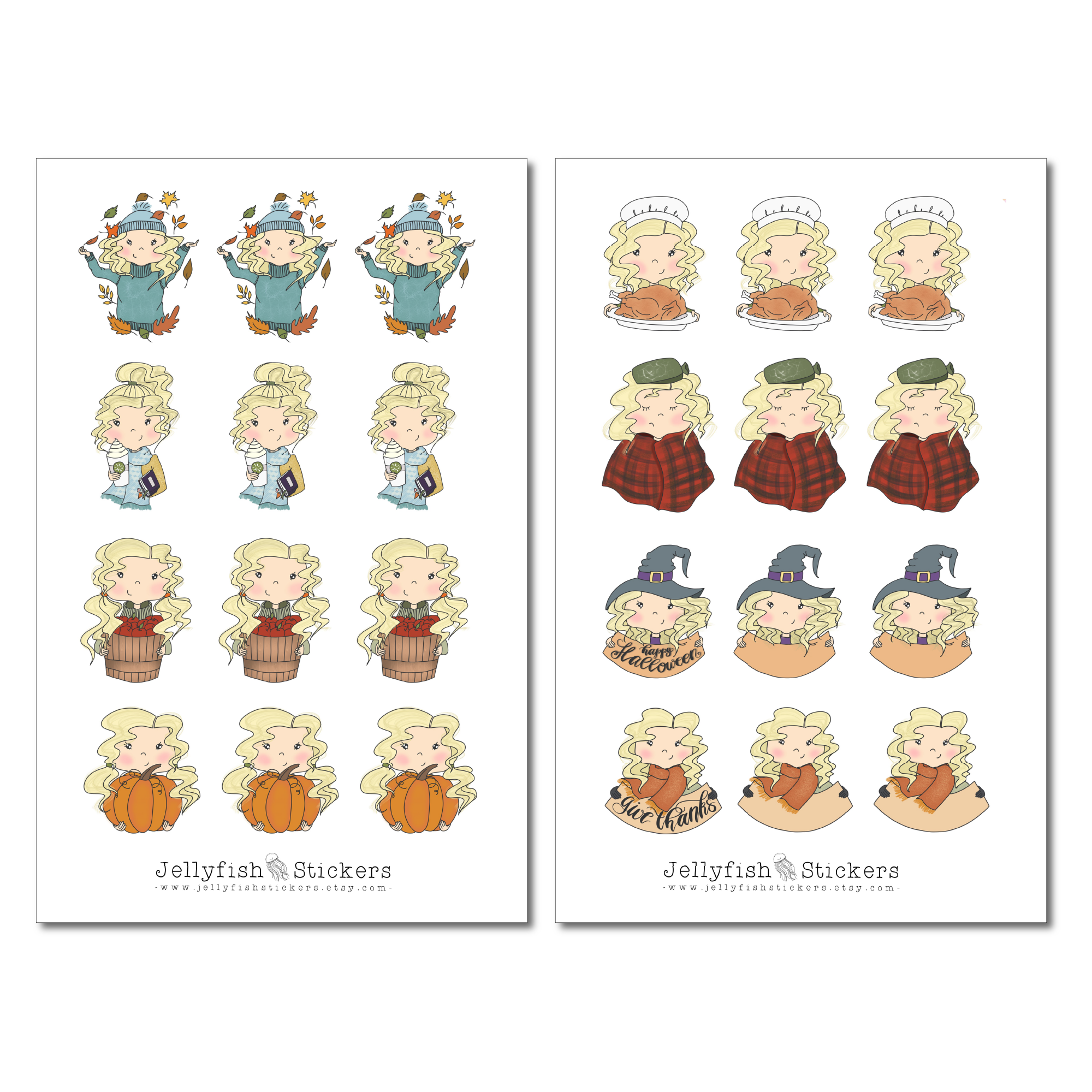 Niedliche Mädchen Herbst Sticker Set