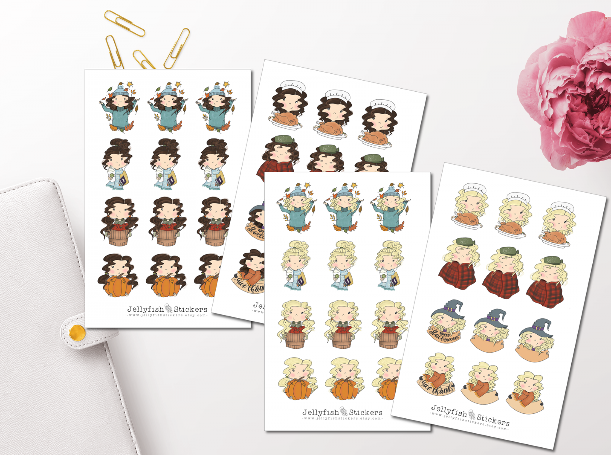 Niedliche Mädchen Herbst Sticker Set