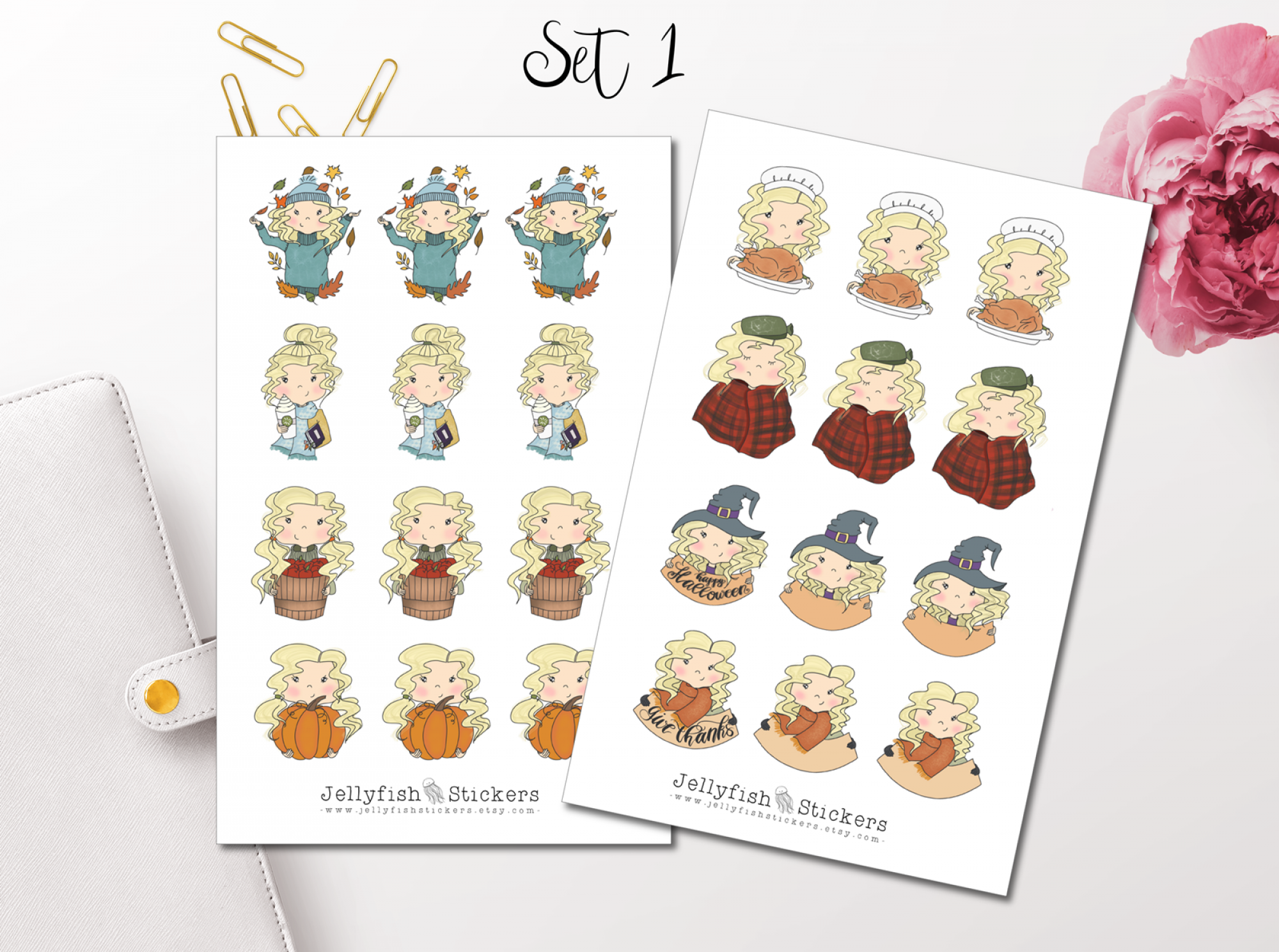 Niedliche Mädchen Herbst Sticker Set