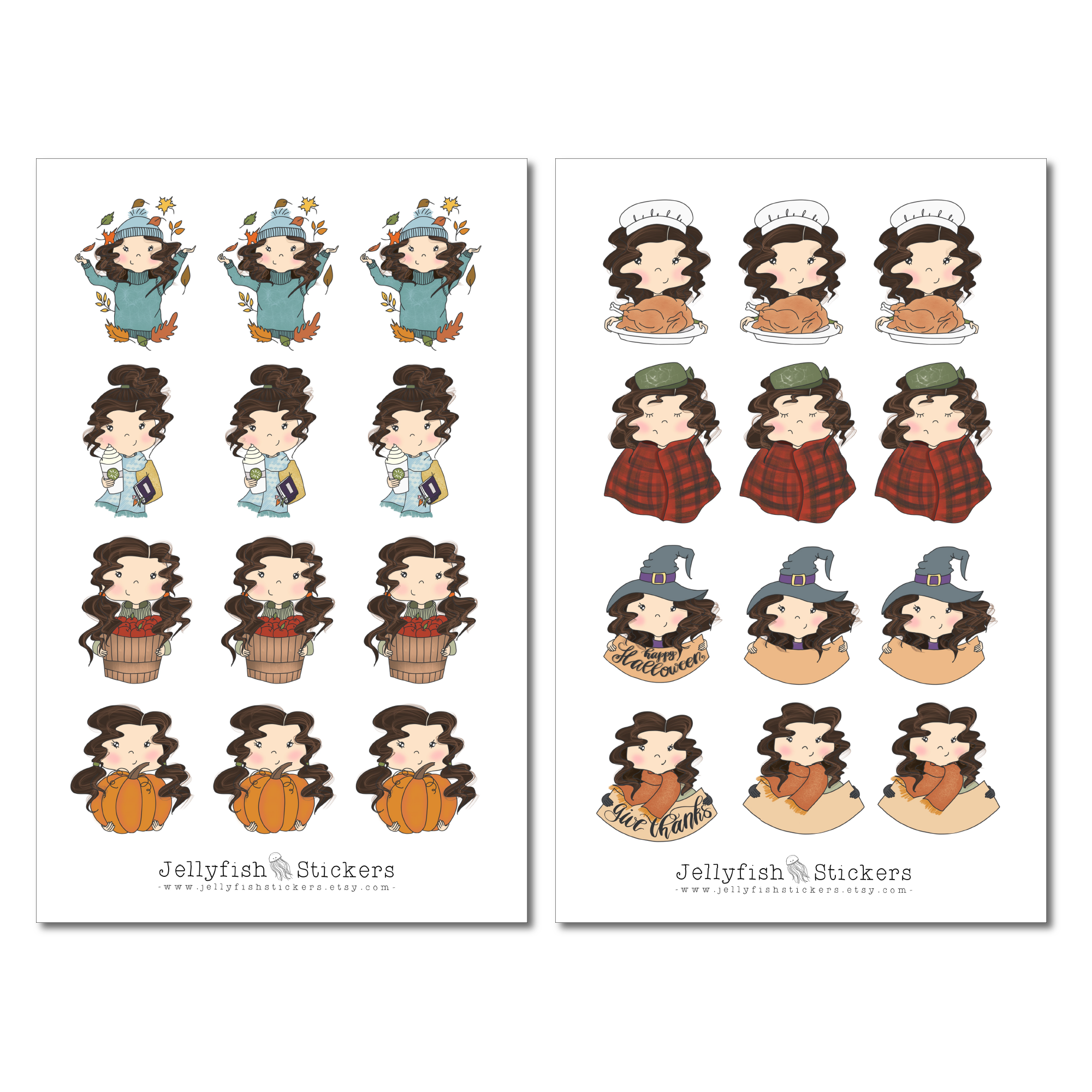 Niedliche Mädchen Herbst Sticker Set