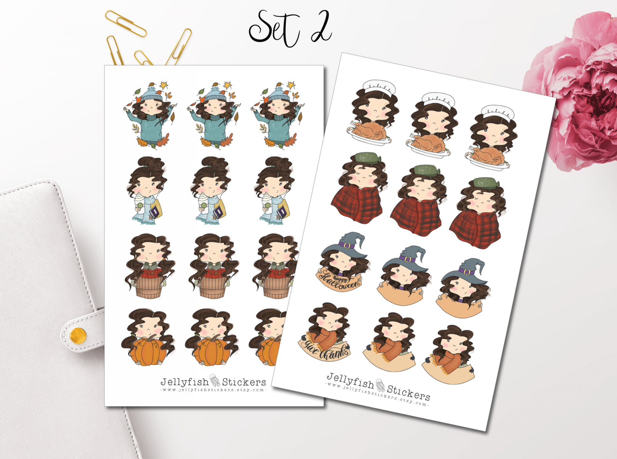 Niedliche Mädchen Herbst Sticker Set
