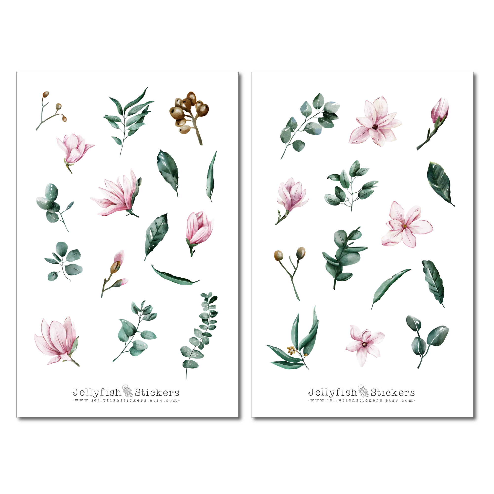 Magnolien und Eukalyptus Sticker Set