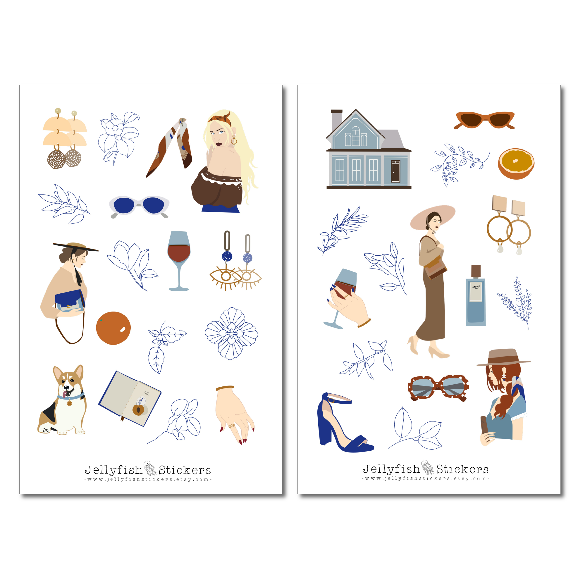 Mädchen Herbst Blau Gold Sticker Set