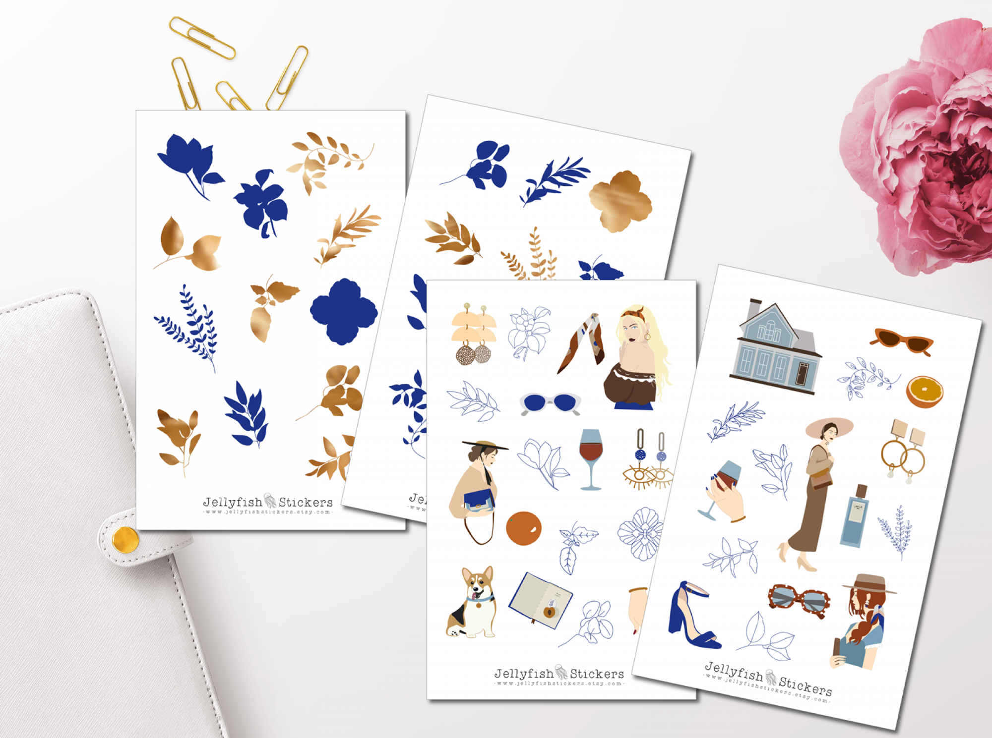 Mädchen Herbst Blau Gold Sticker Set