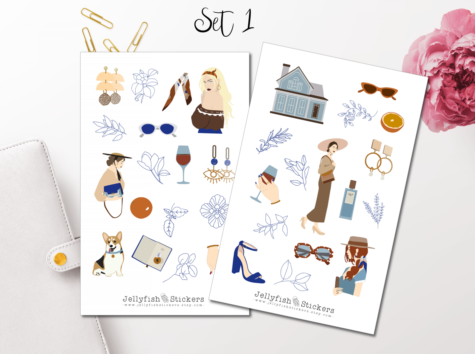 Mädchen Herbst Blau Gold Sticker Set
