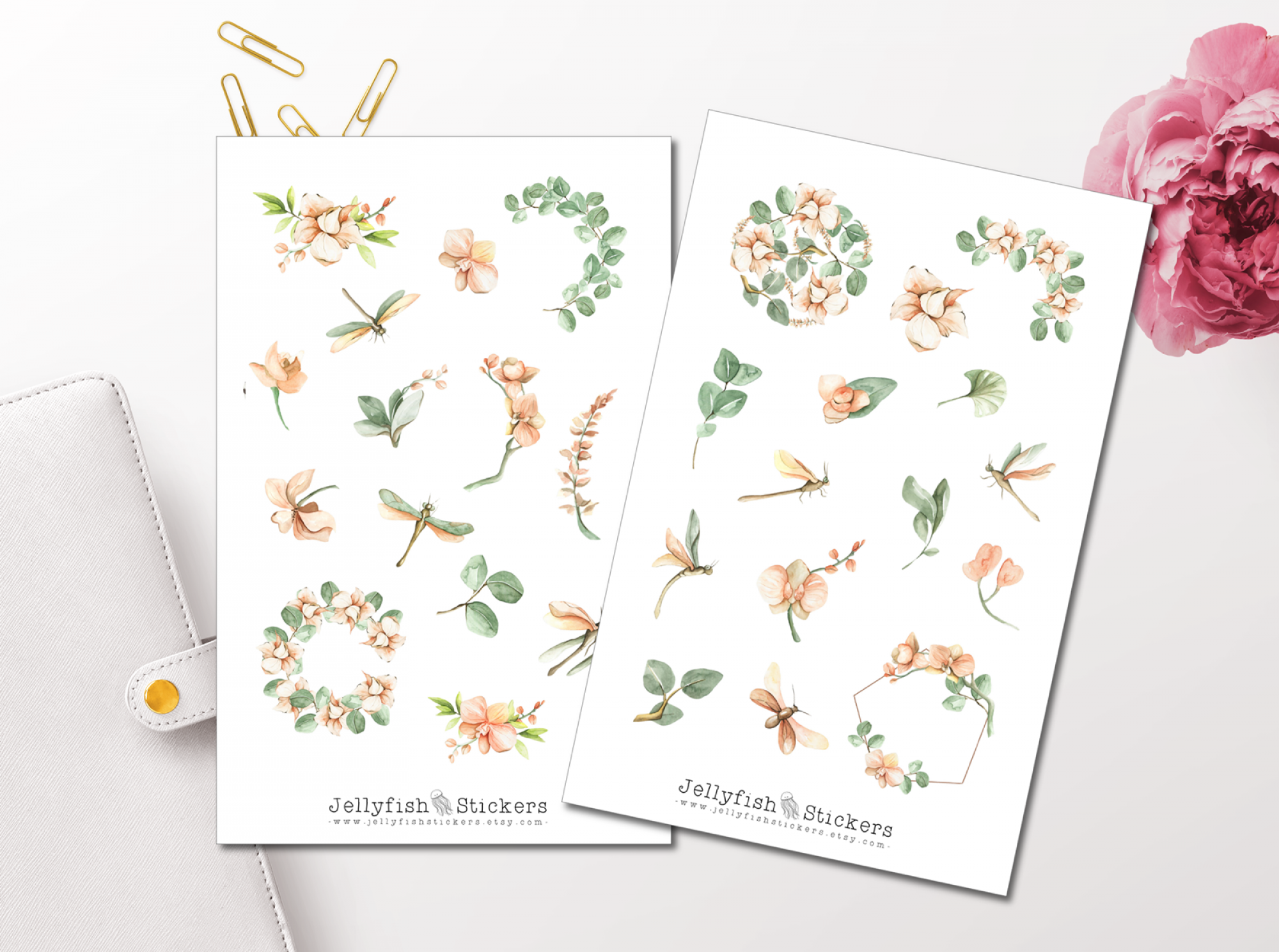 Orchideen und Libellen Sticker Set