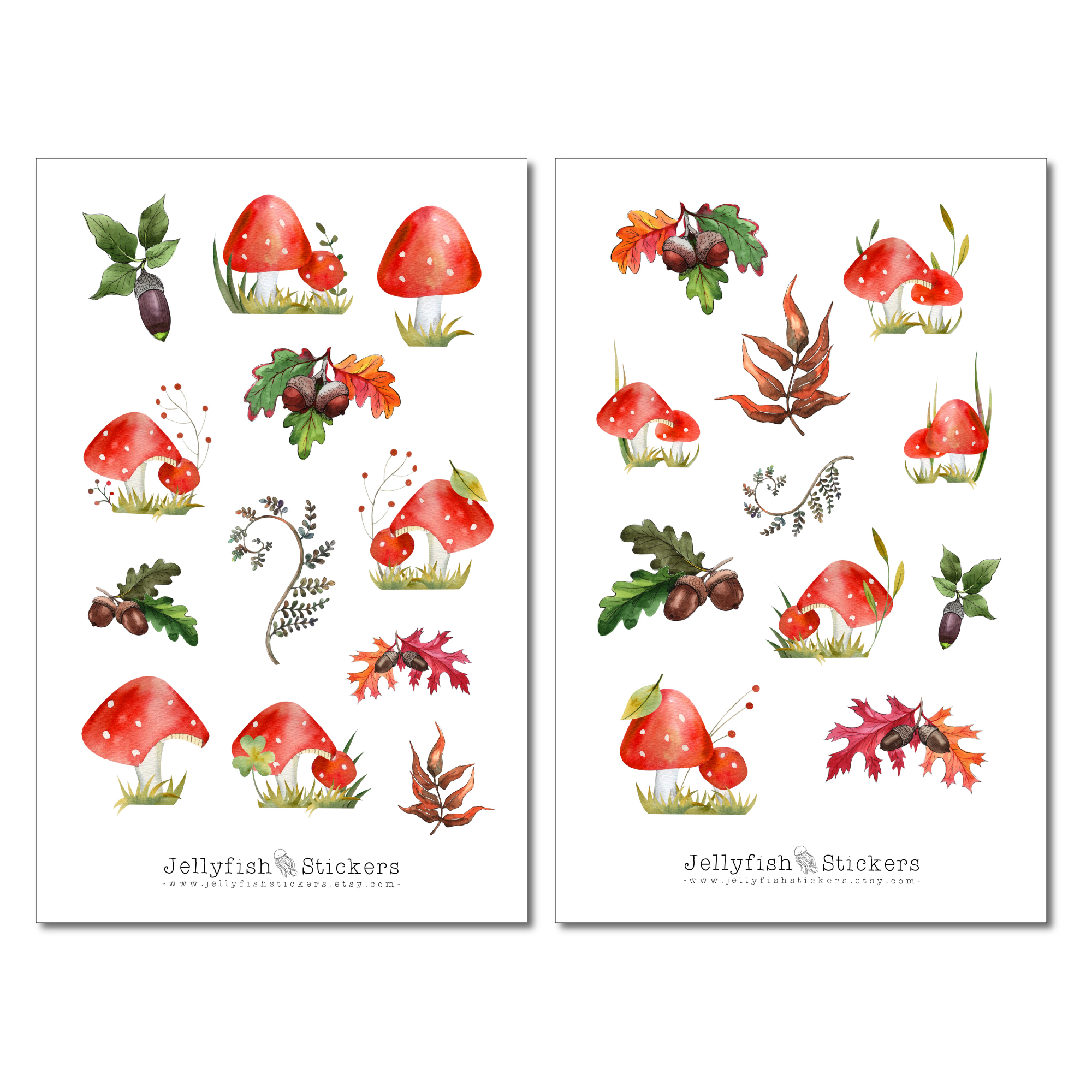 Pilze und Eicheln Sticker Set