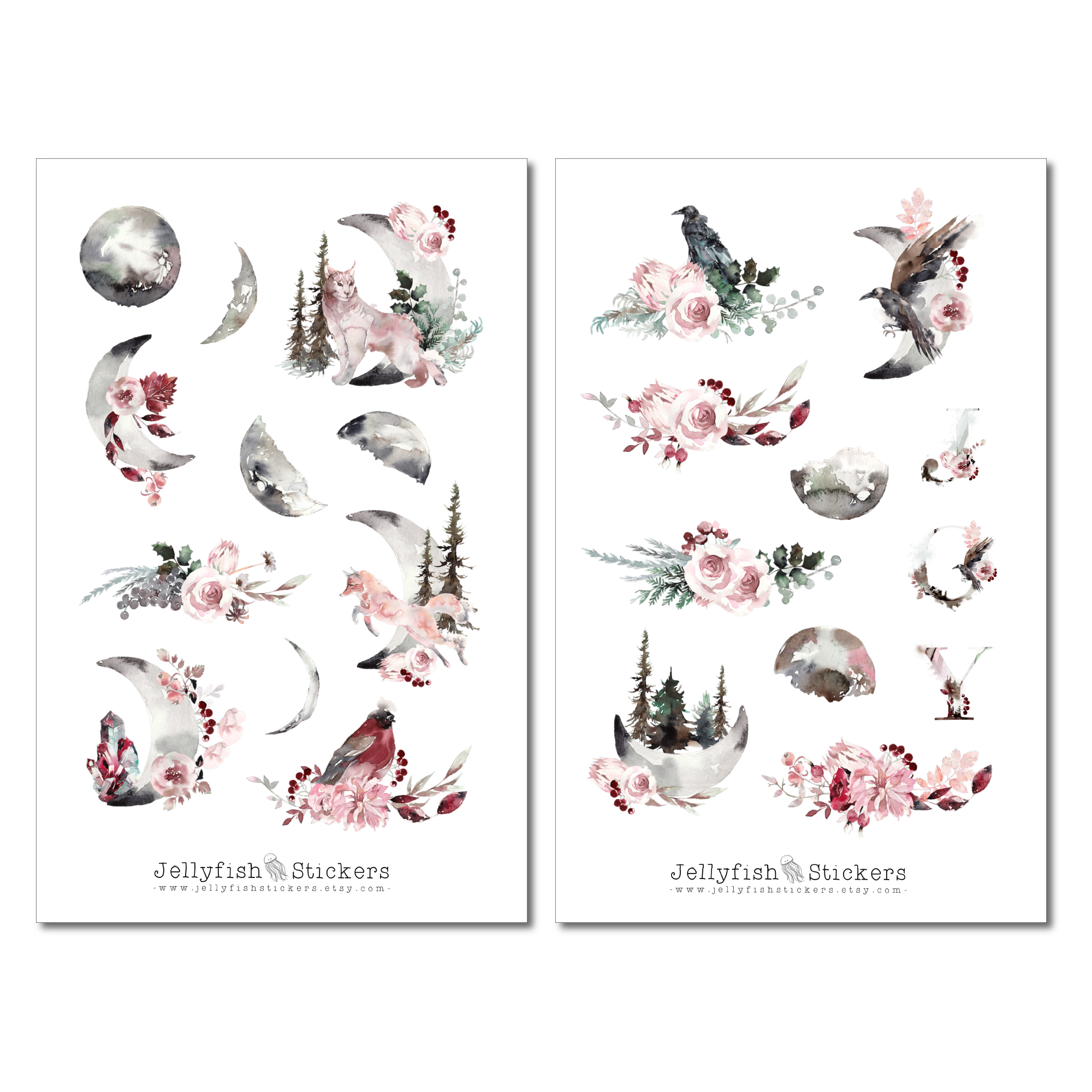 Wald und Mond Sticker Set