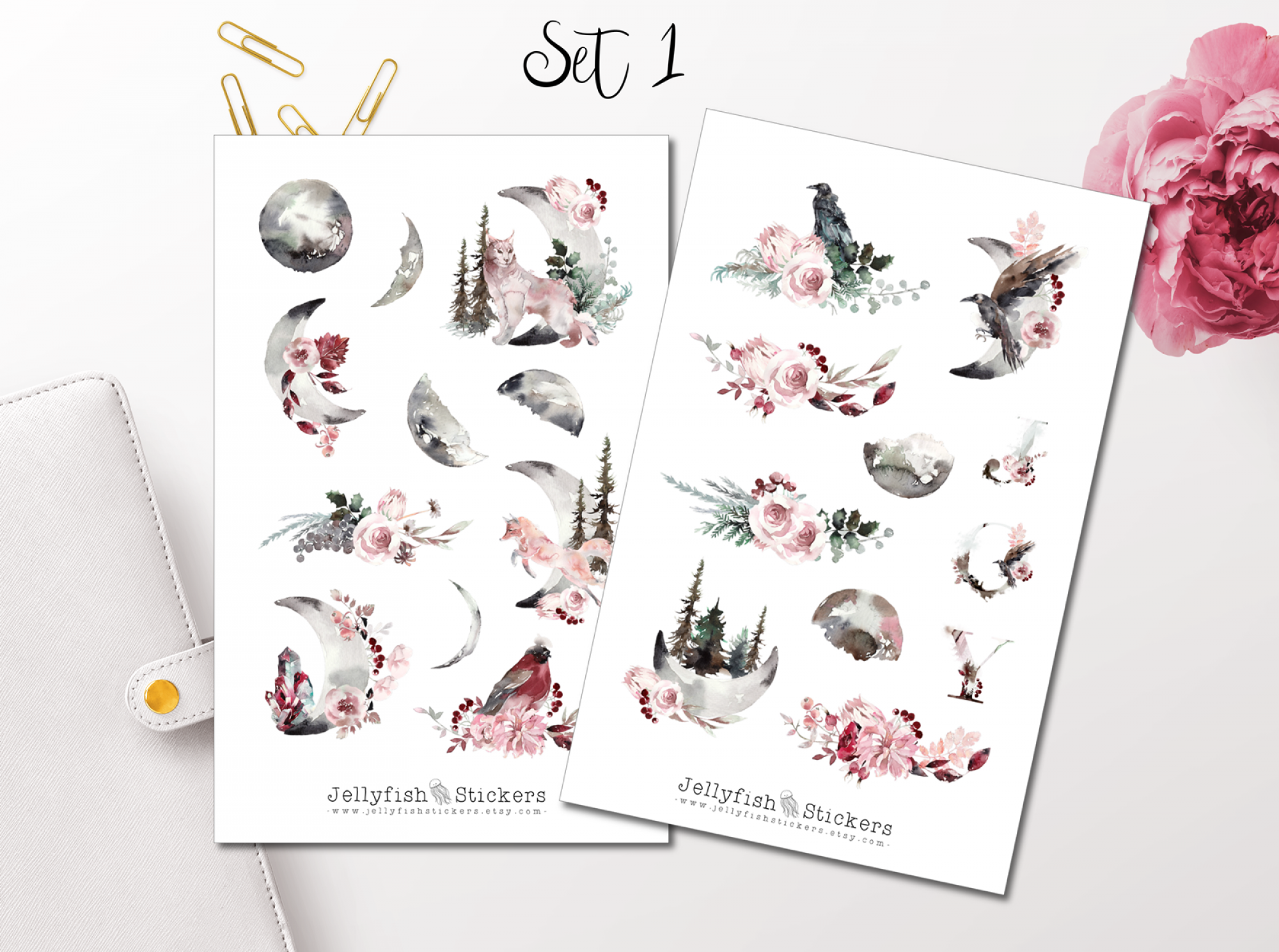 Wald und Mond Sticker Set