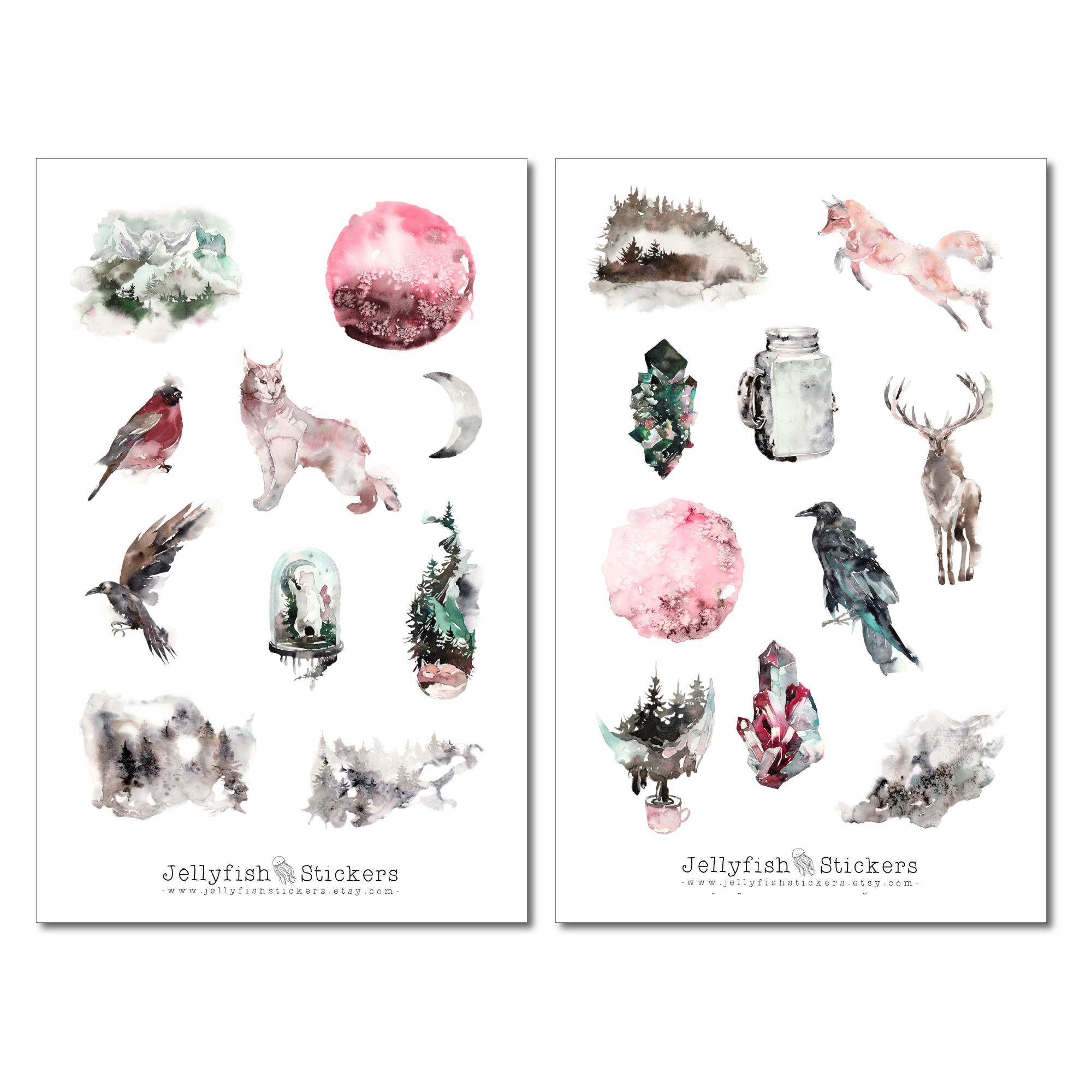 Wald und Mond Sticker Set