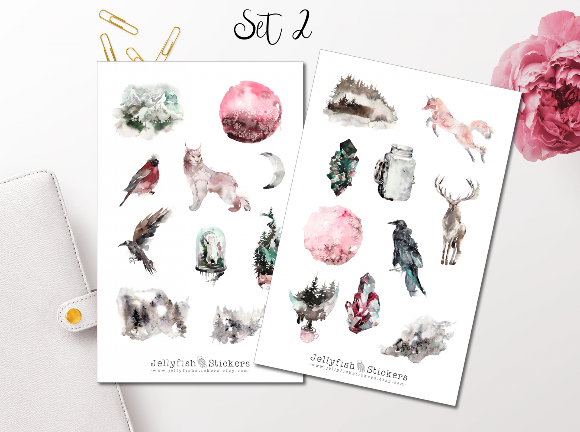 Wald und Mond Sticker Set