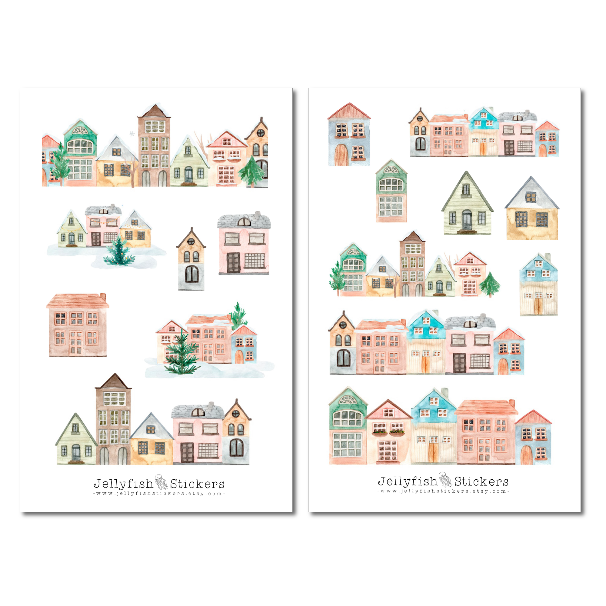 Häuser Pastell Weihnachten Sticker Set