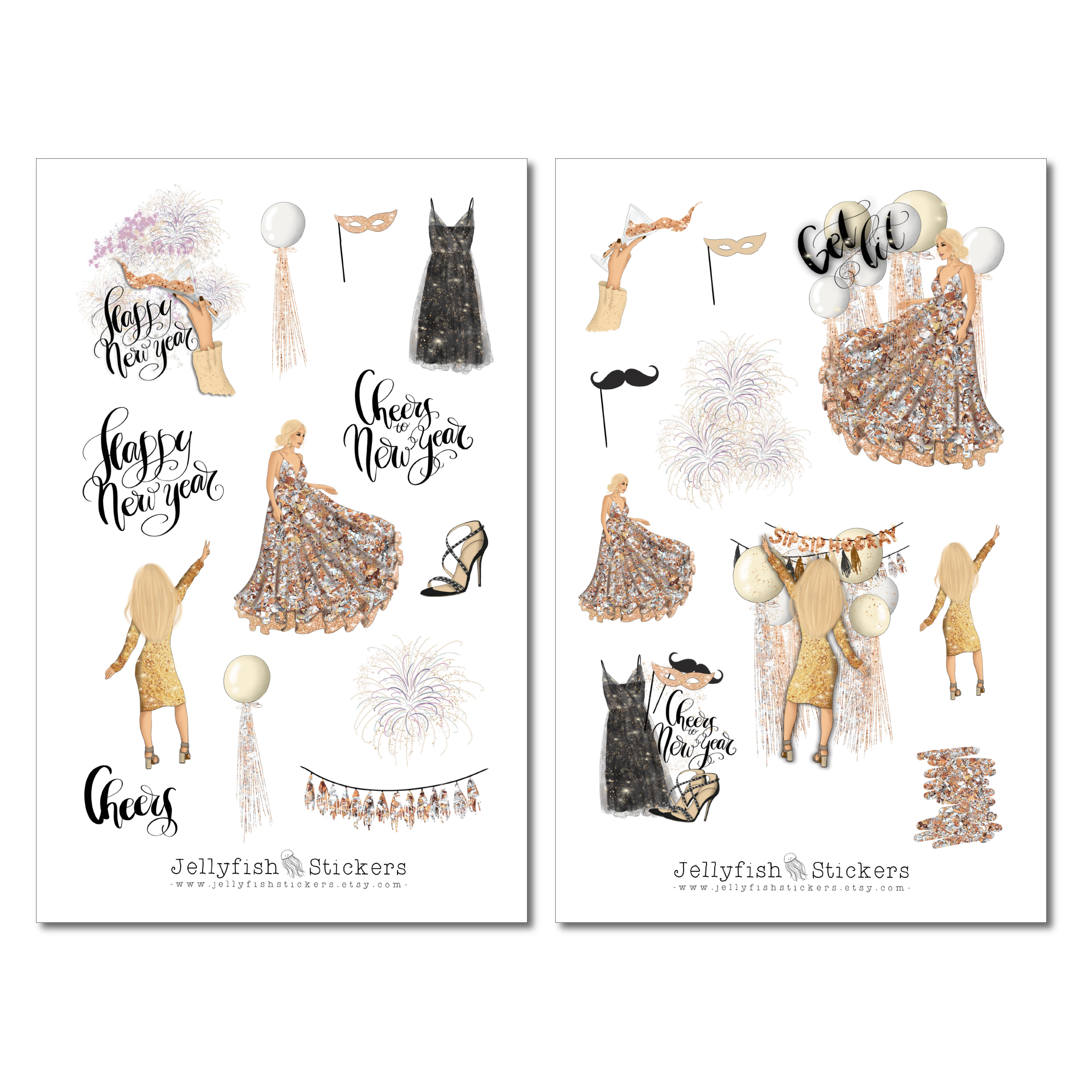 Girls New Years Sticker Set