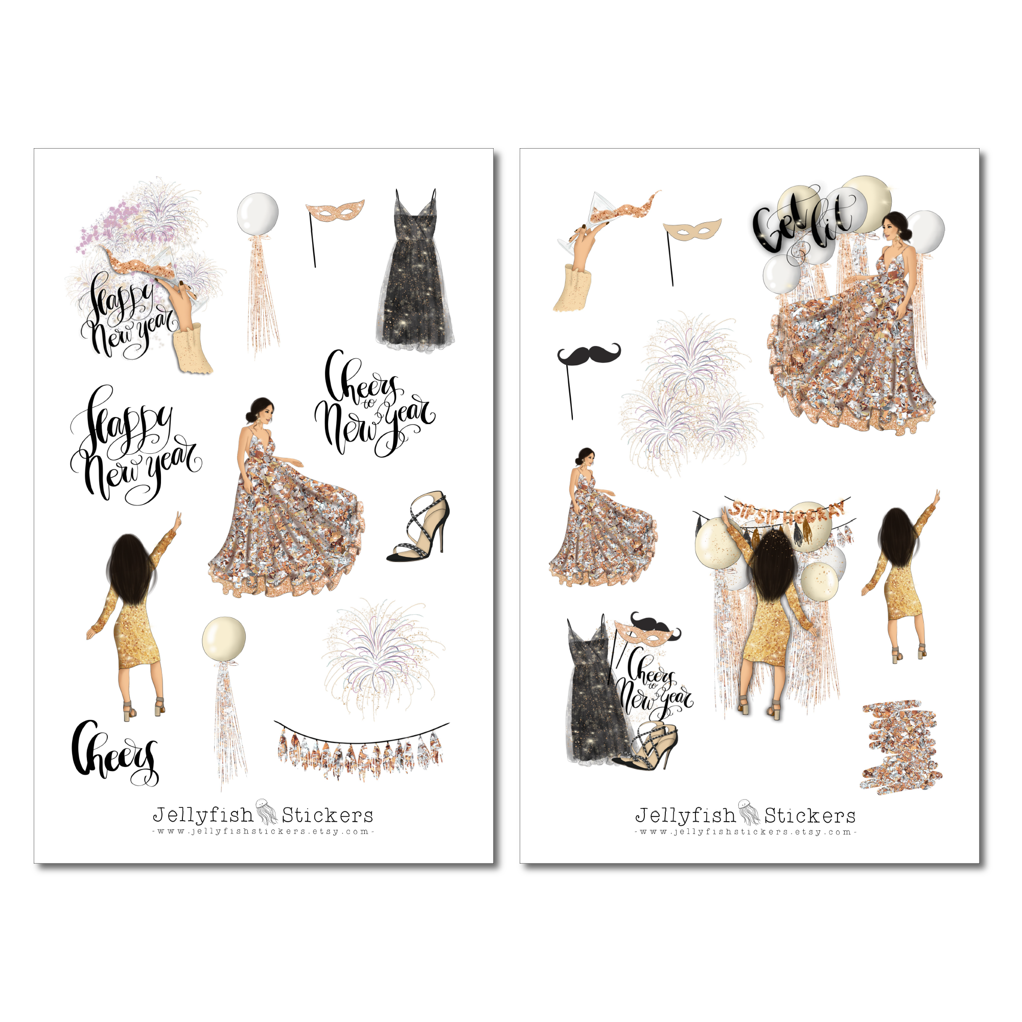 Mädchen Silvester Sticker Set