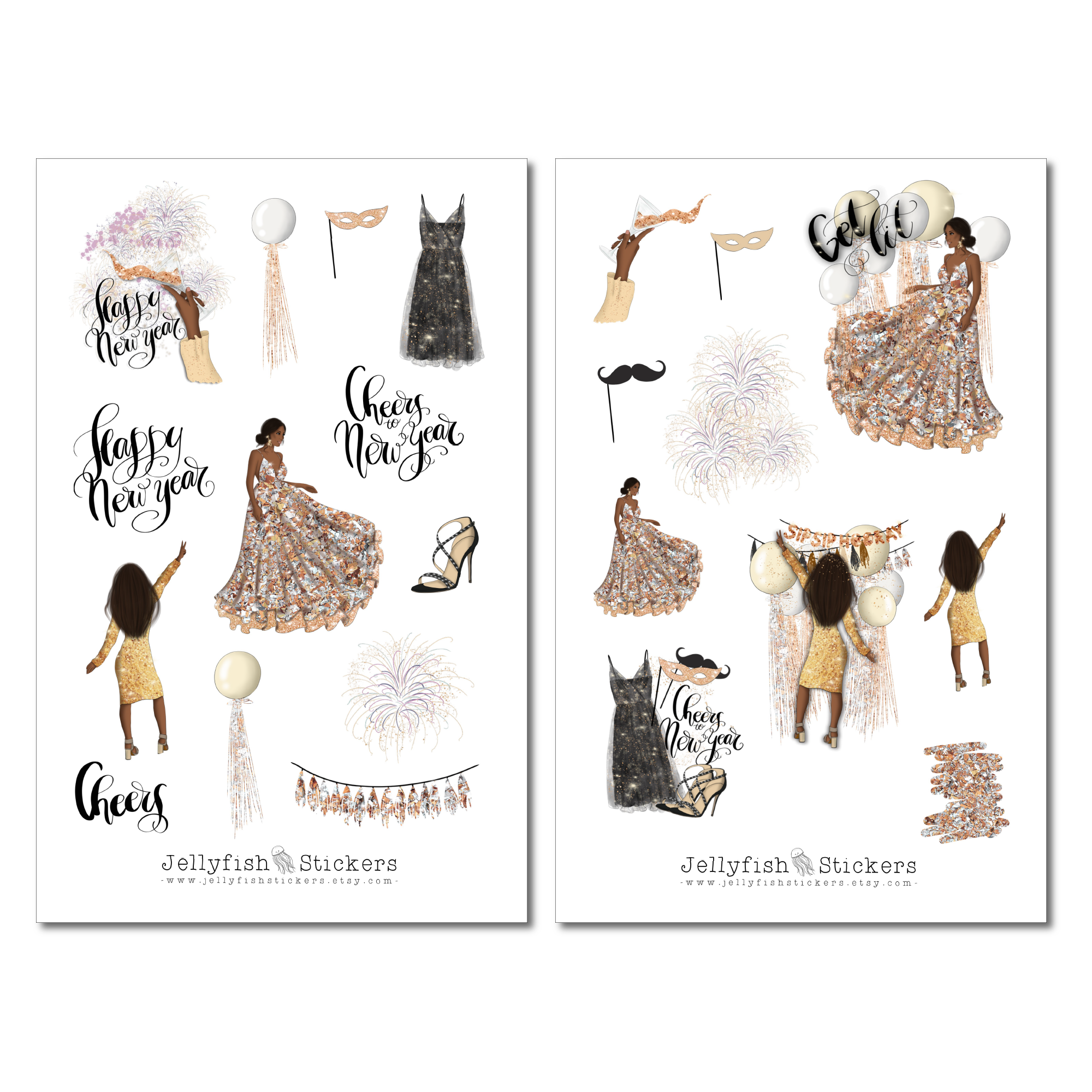 Mädchen Silvester Sticker Set