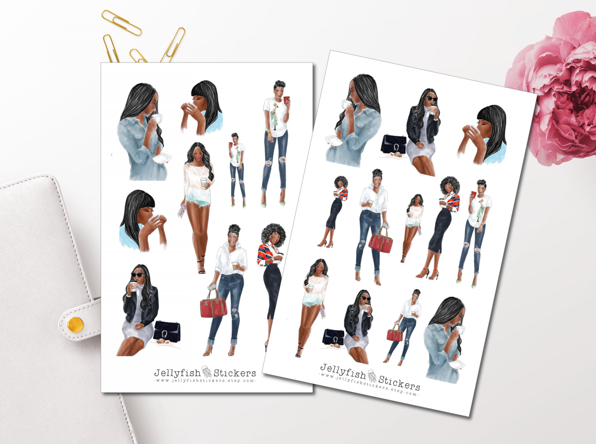 Mädchen Kaffee Sticker Set – Niedliche Aufkleber Fürs Journal, Planer Oder Kleidung, 2 Bögen Im Set