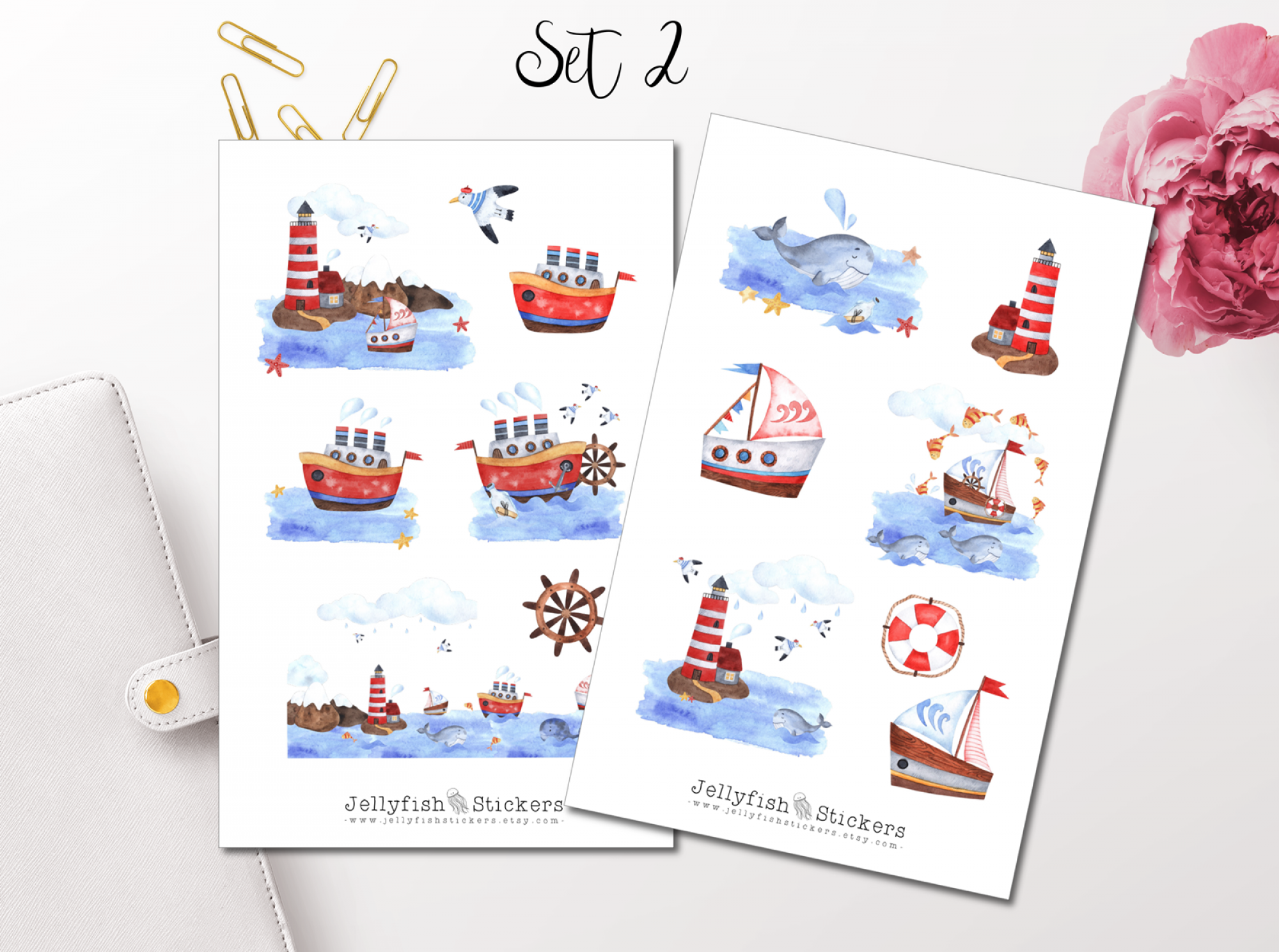 Maritime Watercolor Cute Sticker Set