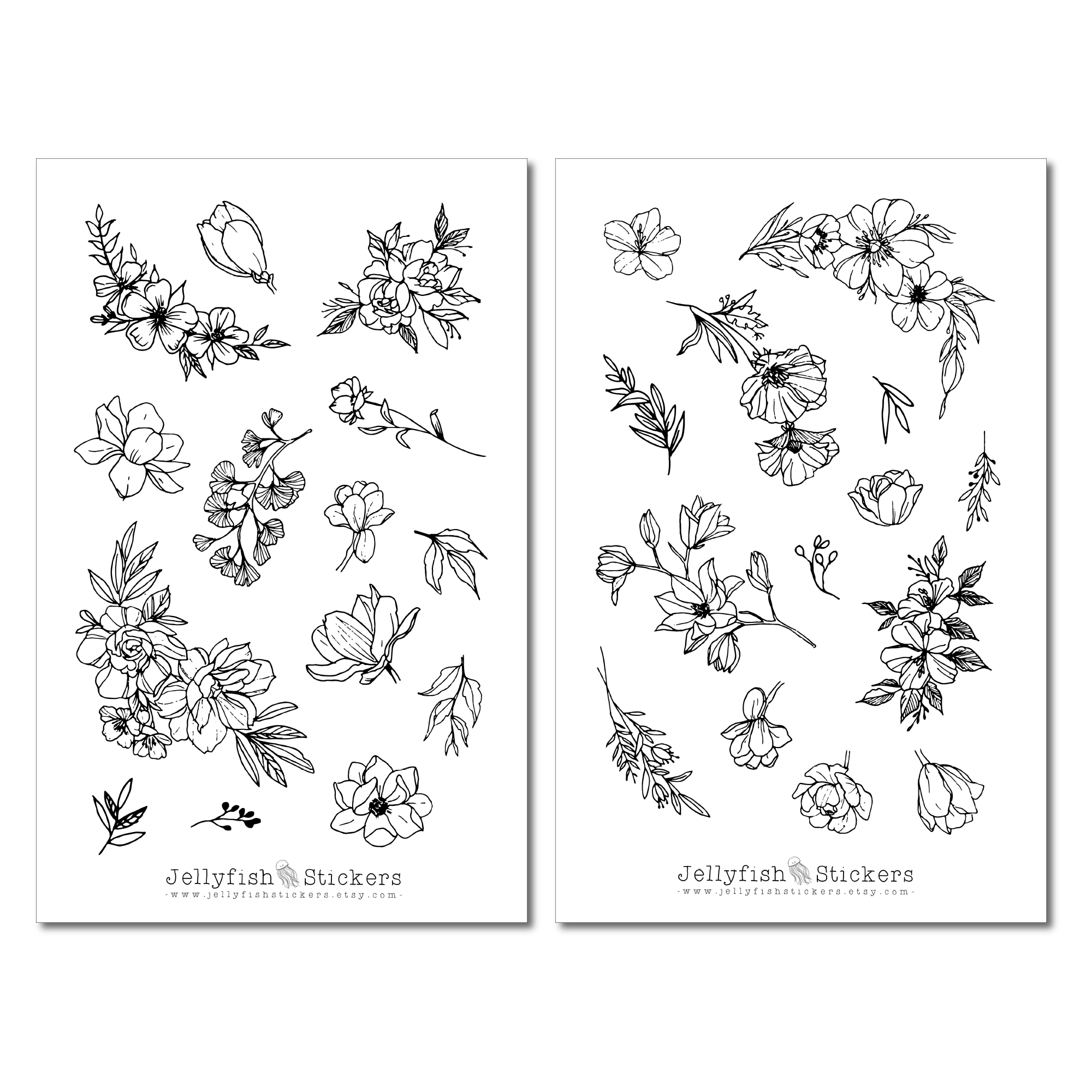 Blumen schwarz weiß Sticker Set