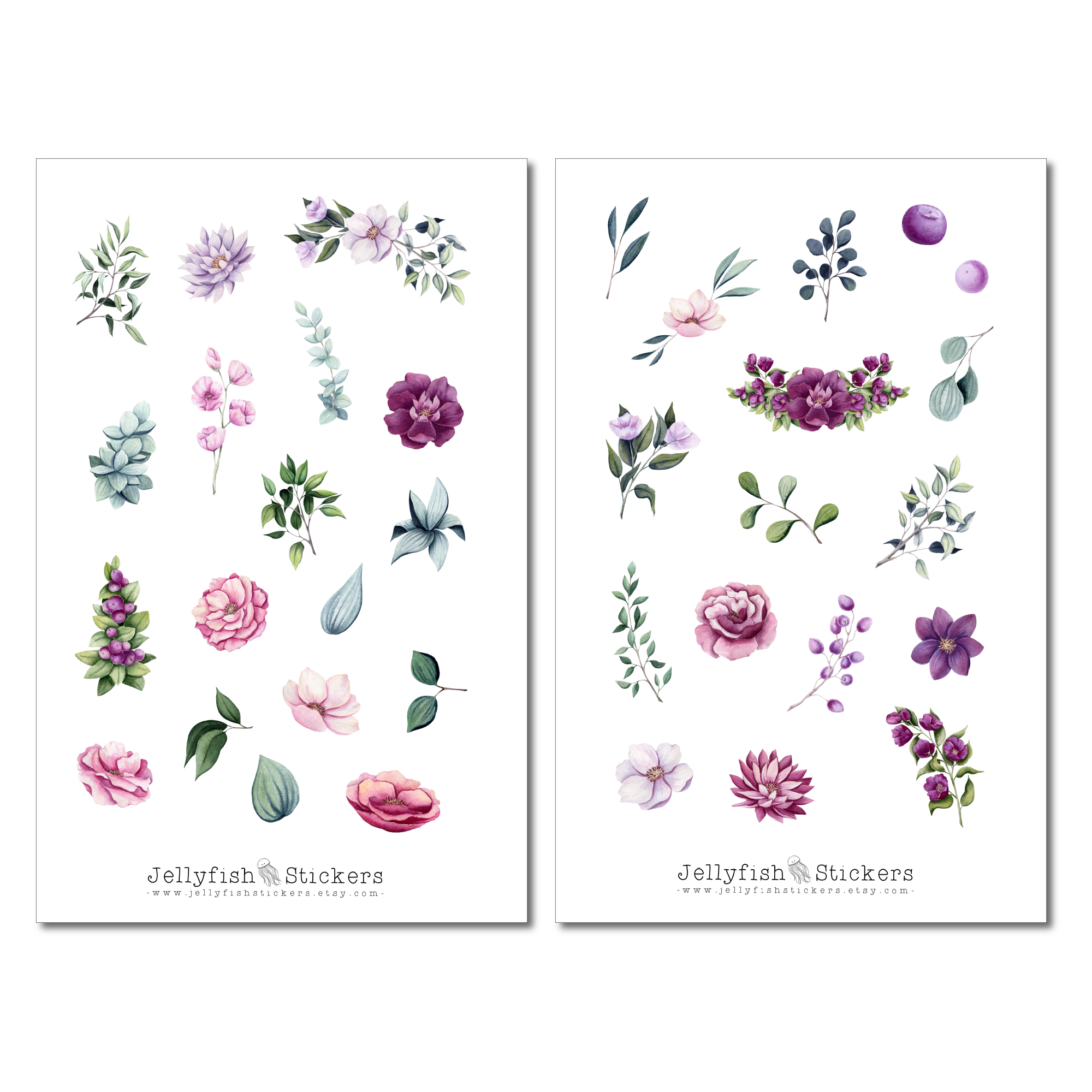 Rosa Lila Blumen Sticker Set