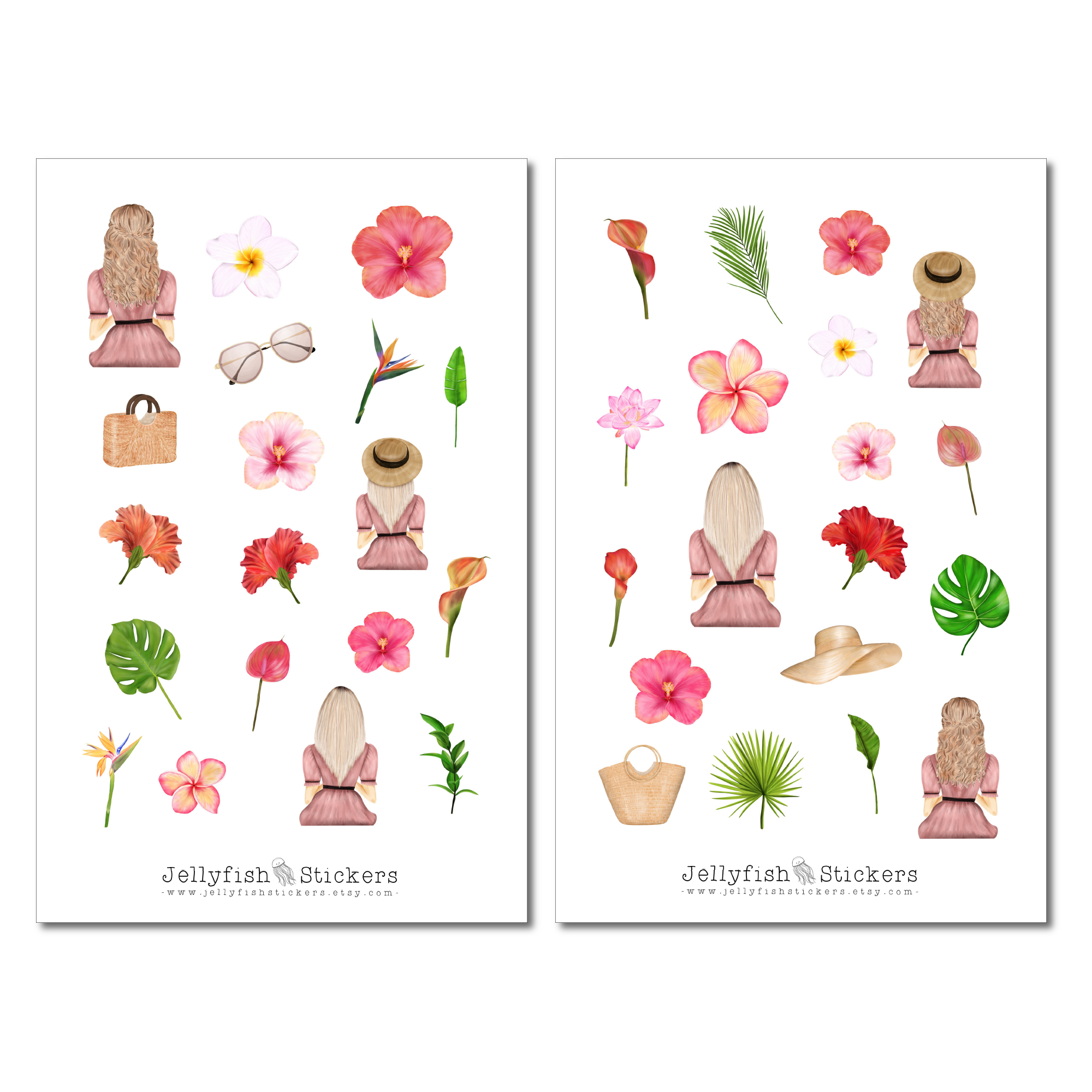 Girls Tropical Flowers Sticker Set