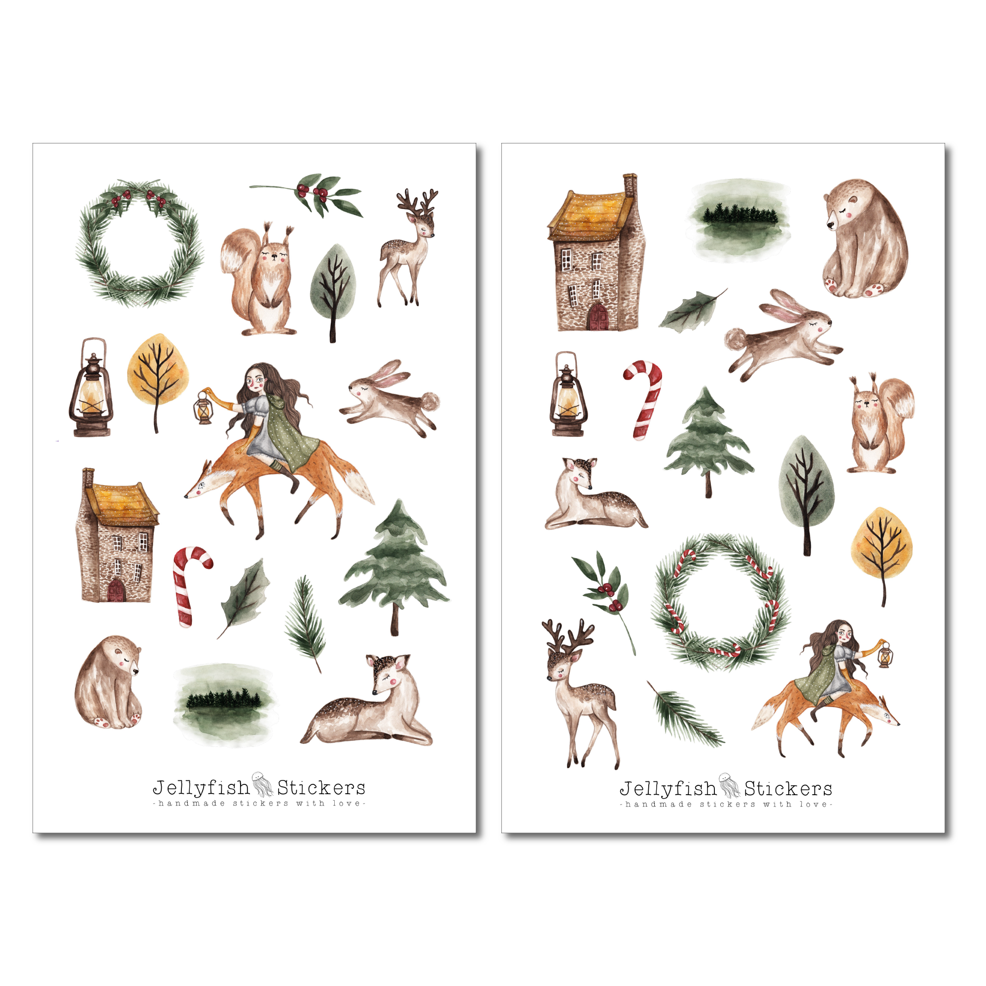 Winter Girl and Animals Sticker Set