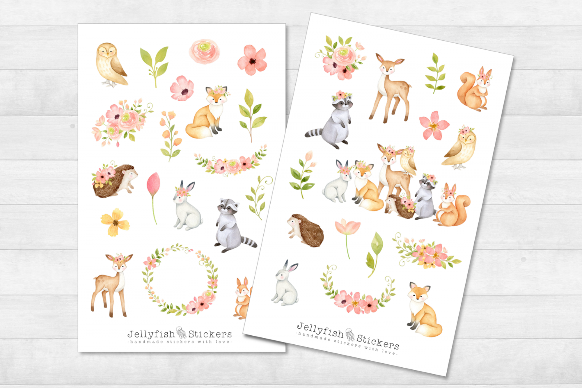 Cute Forest Animals Pink Sticker Set