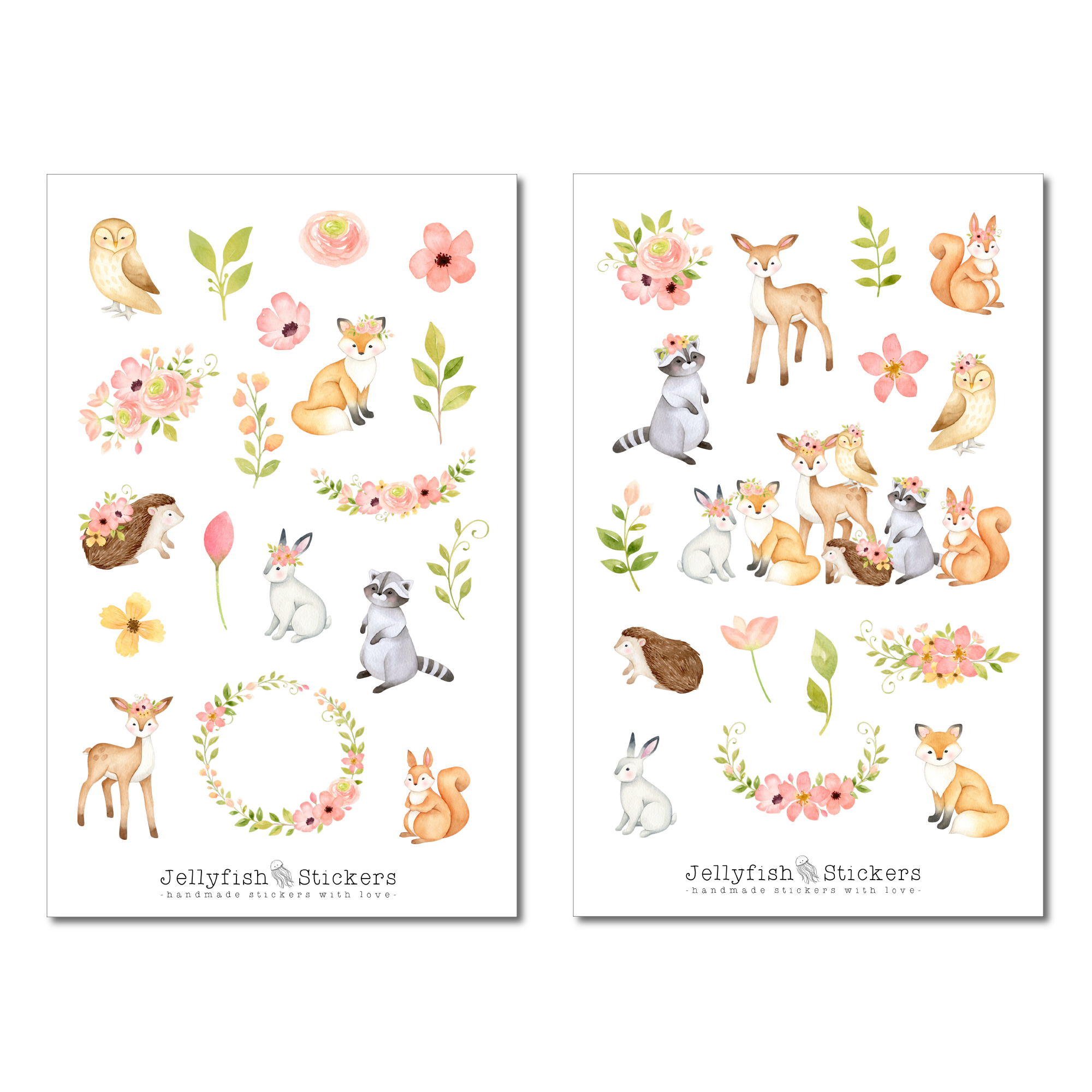 Cute Forest Animals Pink Sticker Set