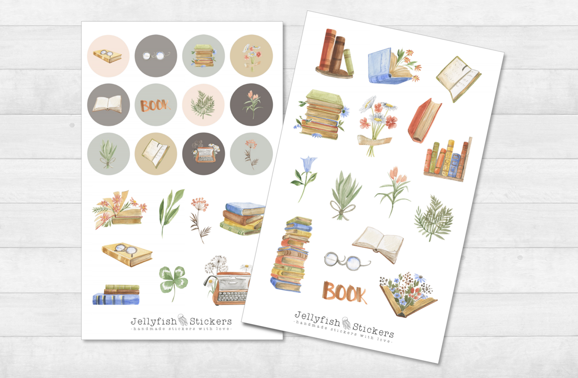 Books Floral Sticker Set