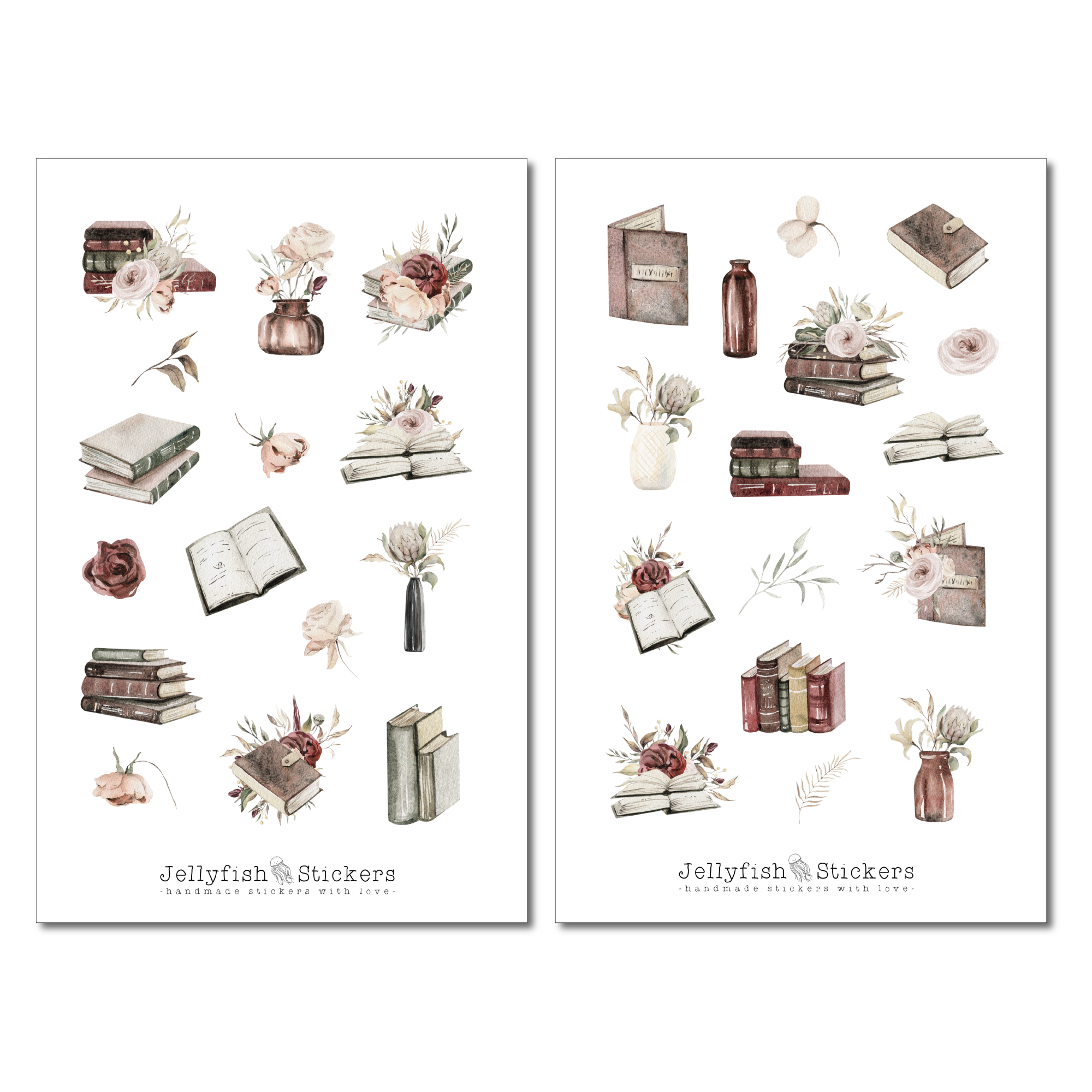 Bücher und Rosen Sticker Set