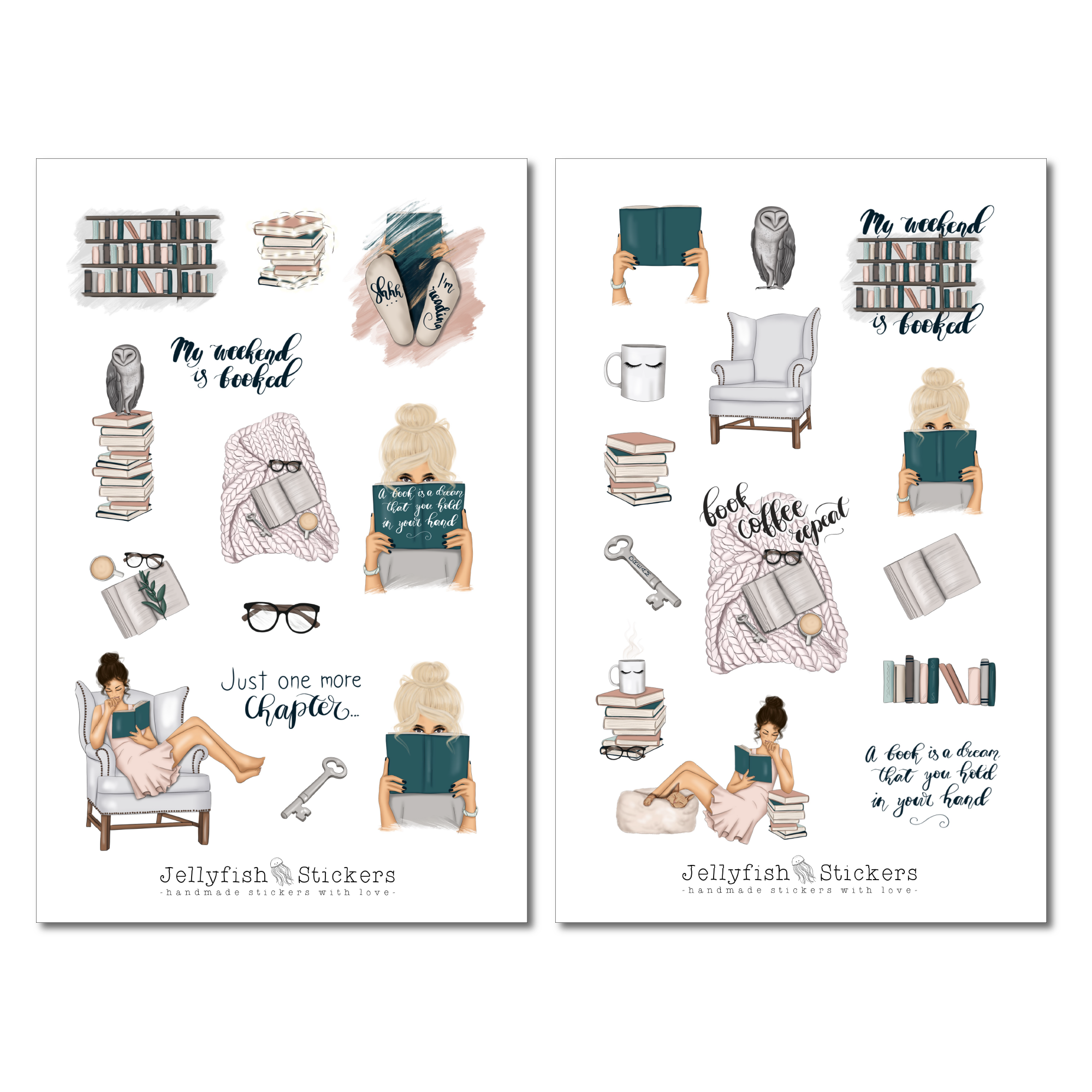 Mädchen Bücher Sticker Set