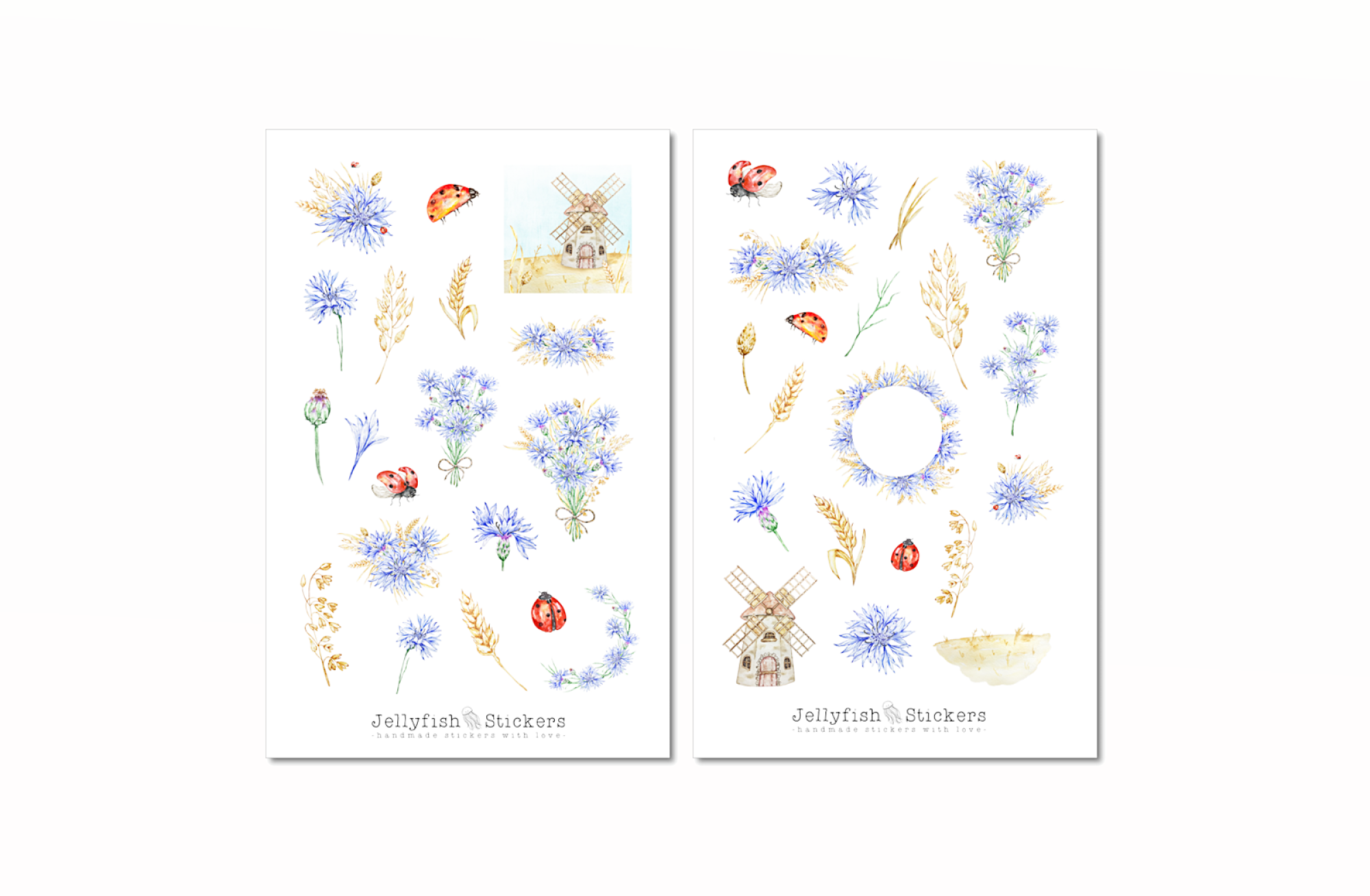 Weizen und Kornblumen Sticker Set