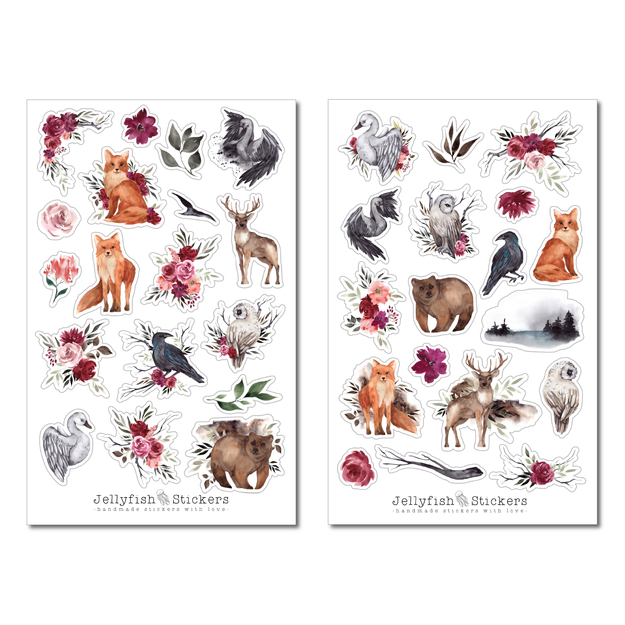 Forest Animals Floral Sticker Set