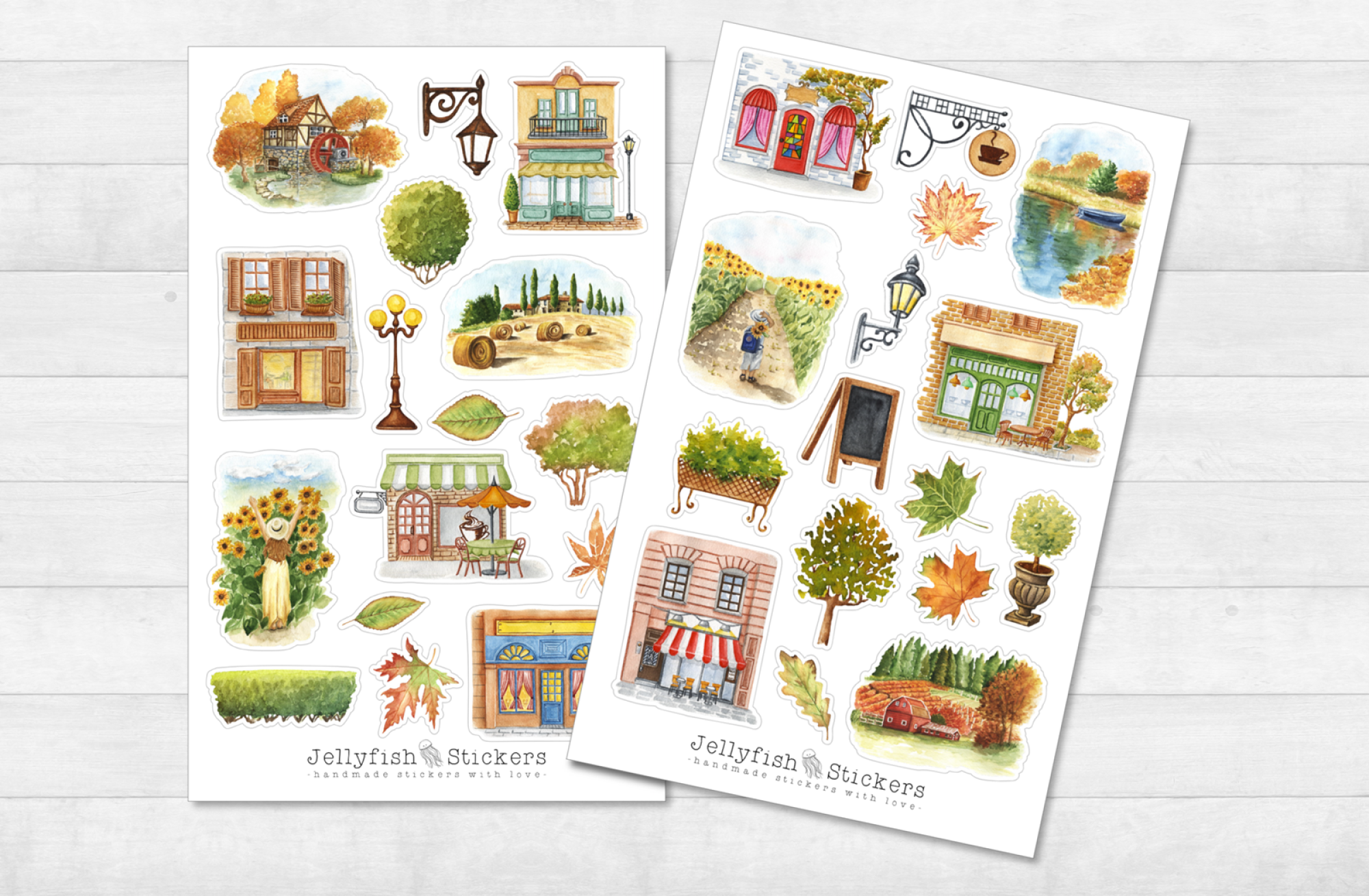 Stadt Herbst Sticker Set