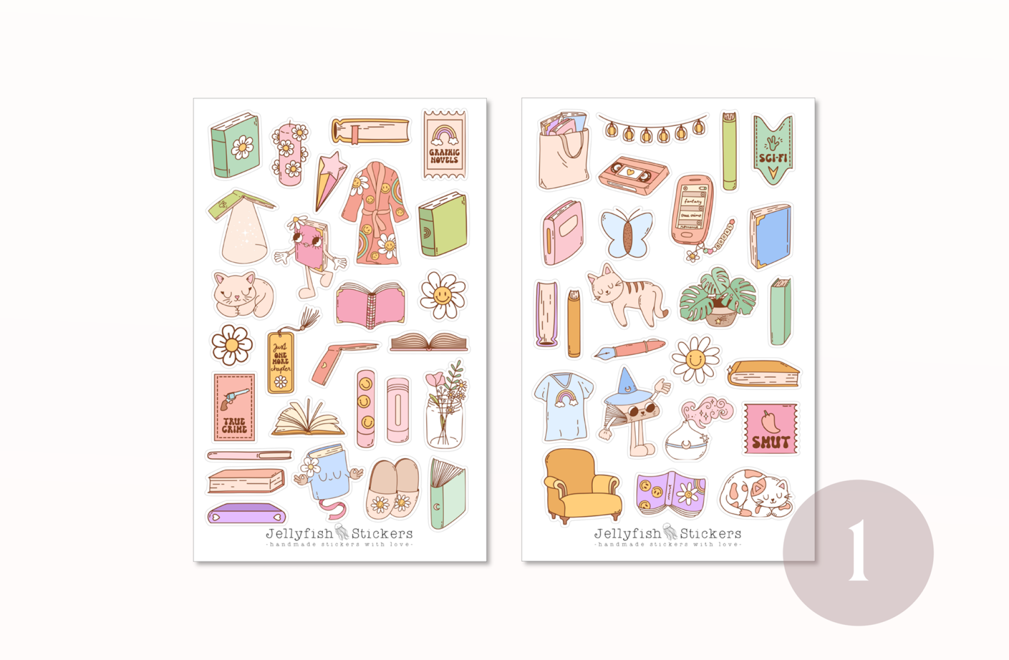 Retro Bücher Sticker Set
