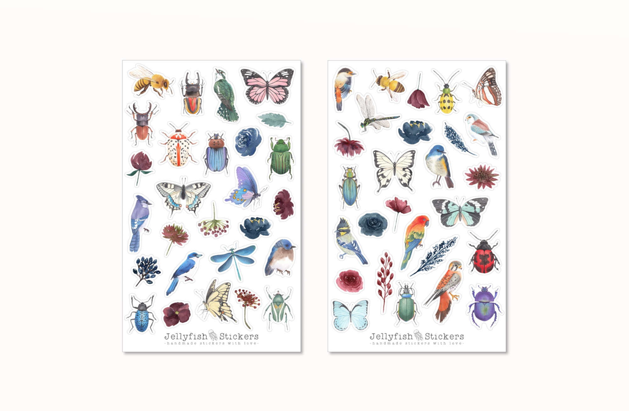 Vögel und Insekten Sticker Set